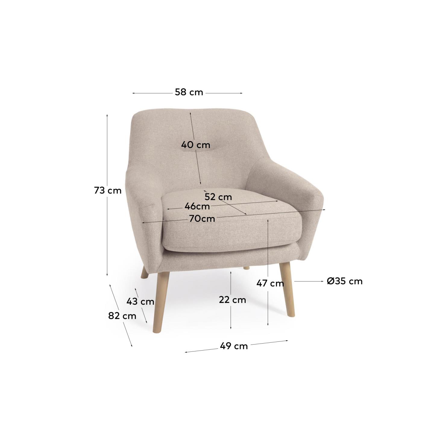 Der Candela Sessel in Beige von Kave Home bietet eleganten Komfort und passt perfekt in jedes Wohnzimmer. Entspannen Sie stilvoll!