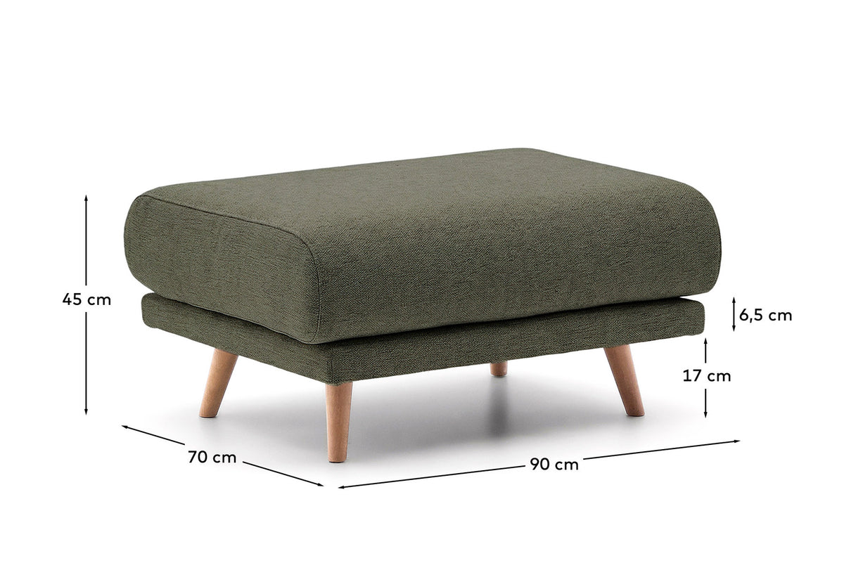 Fussablage Karin in Dunkelgrün mit Beinen aus massivem Buchenholz mit naturfarbener Oberfläche 90 x 70 cm in Dunkelgrün präsentiert im Onlineshop von KAQTU Design AG. Pouf ist von Kave Home