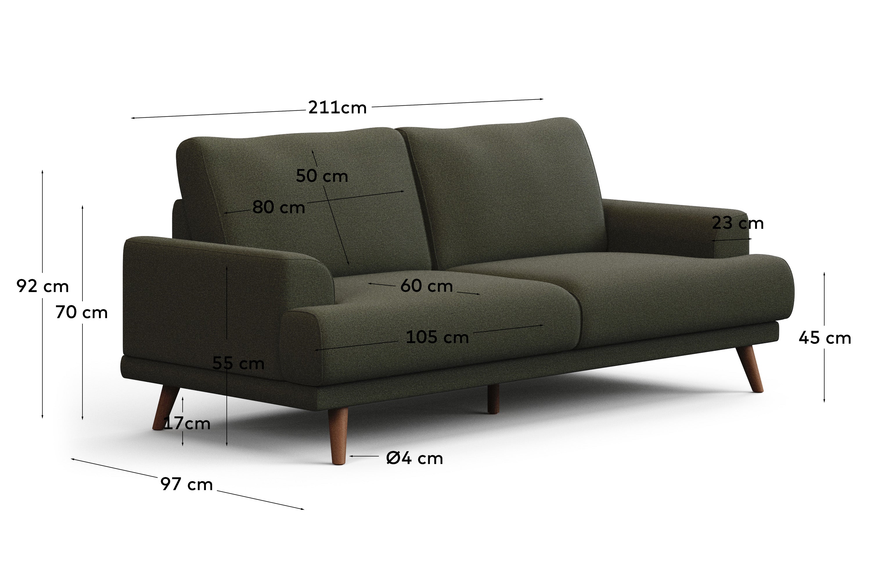 2-Sitzer-Sofa Karin aus dunkelgrüner Chenille mit Beinen aus massivem Buchenholz 210 cm in Dunkelgrün präsentiert im Onlineshop von KAQTU Design AG. 2er Sofa ist von Kave Home