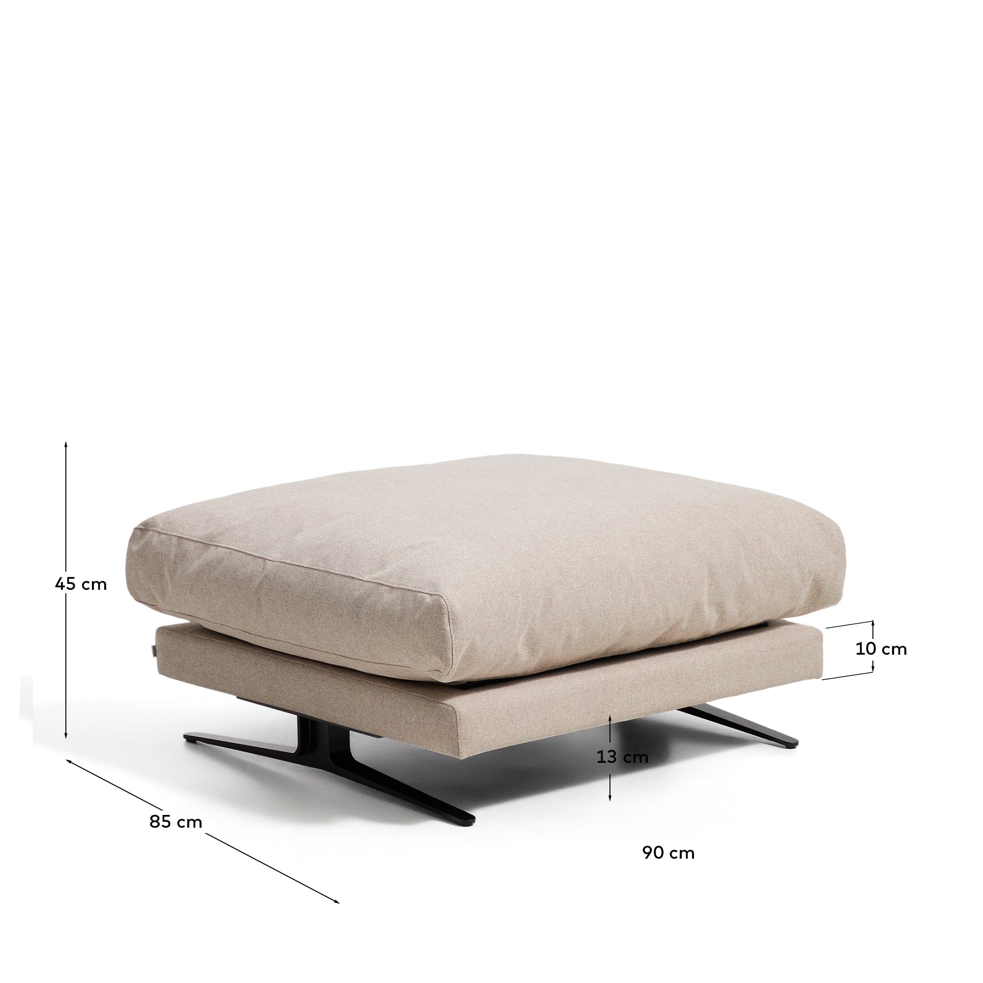 Fussablage Veliro, schwer entflammbar, in Beige mit Stahlbeinen mit schwarzem Finish, 85 x 90 cm, FSC Mix Credit in Beige präsentiert im Onlineshop von KAQTU Design AG. Pouf ist von Kave Home