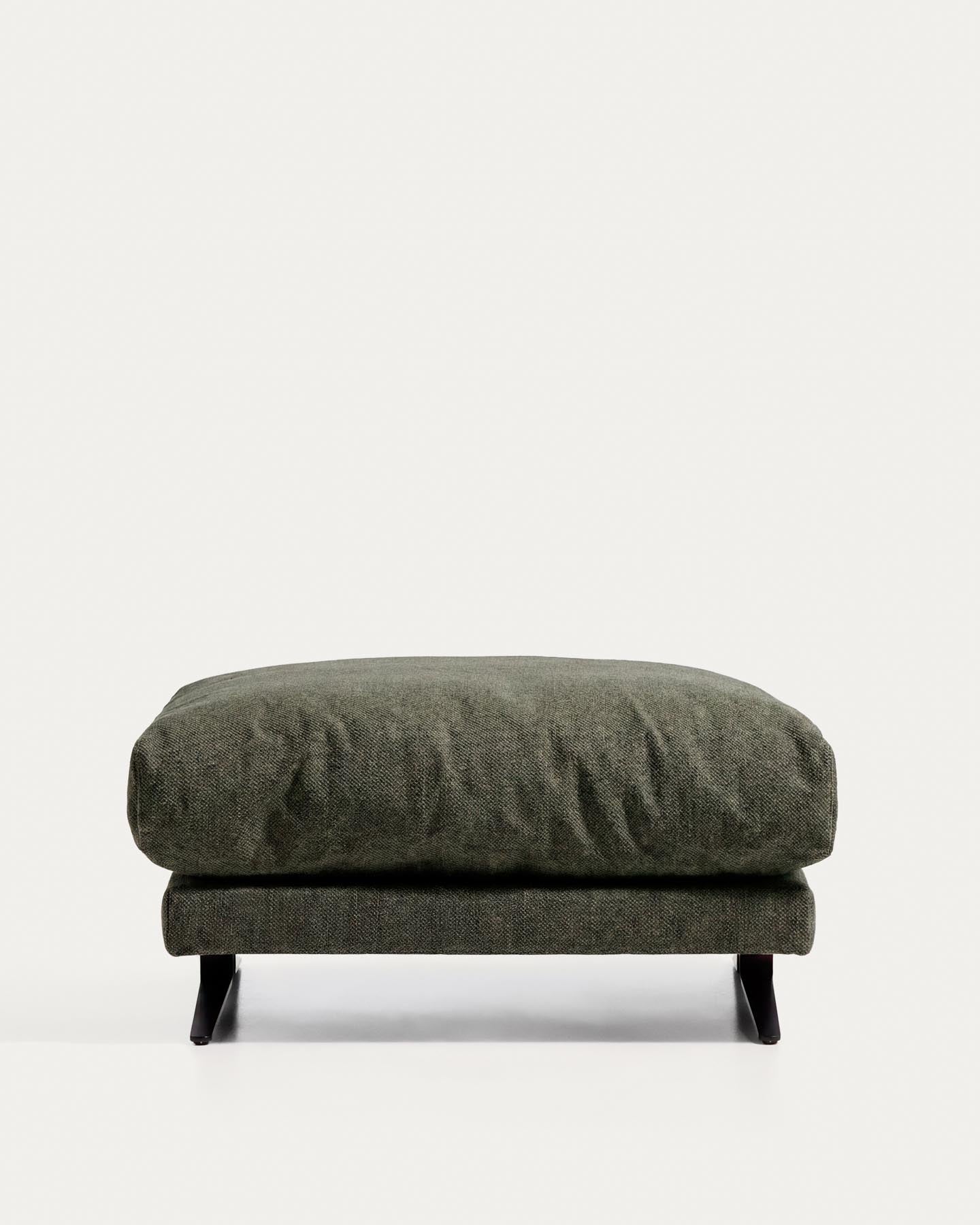 Fussablage Veliro, schwer entflammbar, in Dunkelgrün mit Stahlbeinen mit schwarzem Finish, 85 x 90 cm, FSC Mix Credit in Dunkelgrün präsentiert im Onlineshop von KAQTU Design AG. Pouf ist von Kave Home