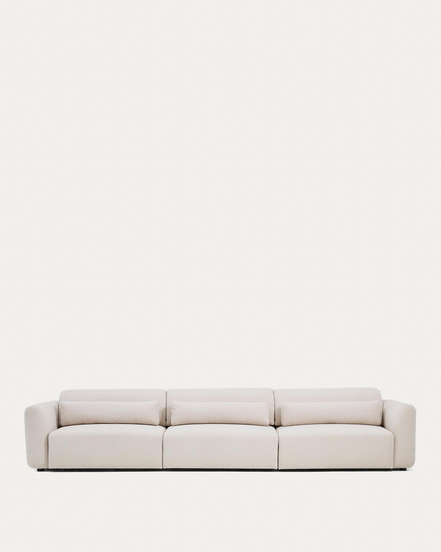 6-Sitzer-Sofa Lares mit elektrisch ausfahrbaren Sitzen und verstellbarer Kopfstütze in beiger Chenille, 410 cm in Beige präsentiert im Onlineshop von KAQTU Design AG. 5er Sofa ist von Kave Home