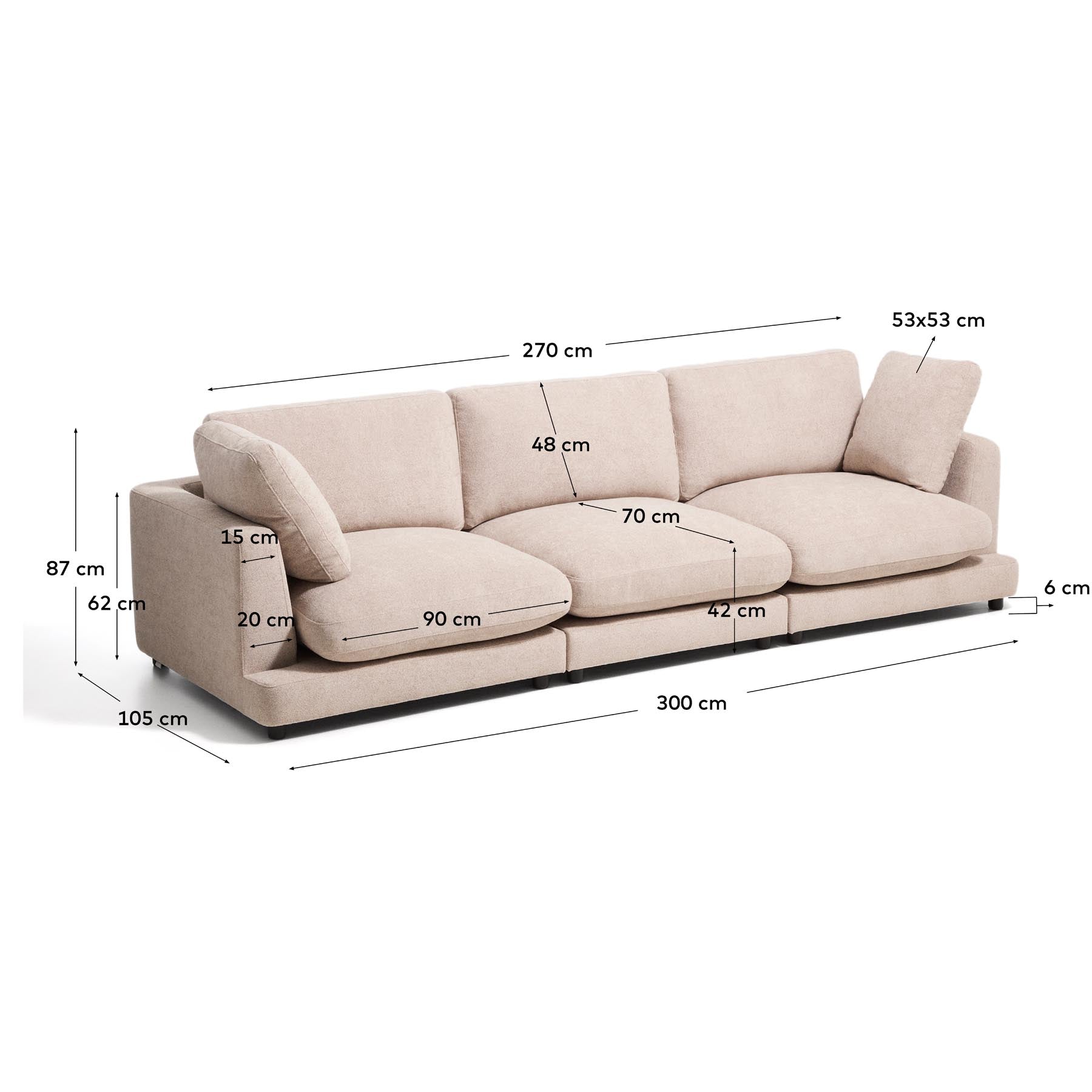 4-Sitzer-Sofa Gala aus beigem Microbouclé, FSC Mix Credit, 300 cm in Beige präsentiert im Onlineshop von KAQTU Design AG. 4er Sofa ist von Kave Home