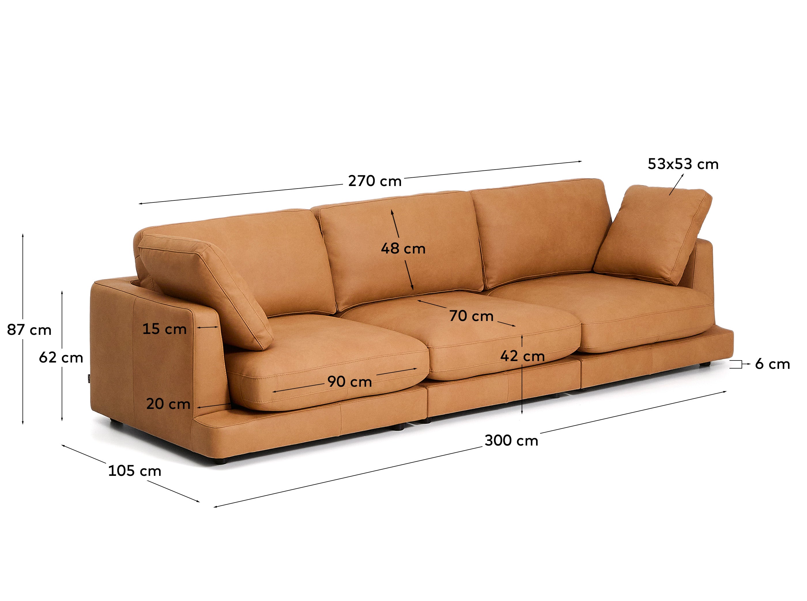 4-Sitzer Gala in braunem Leder, 300 cm in Braun präsentiert im Onlineshop von KAQTU Design AG. 4er Sofa ist von Kave Home