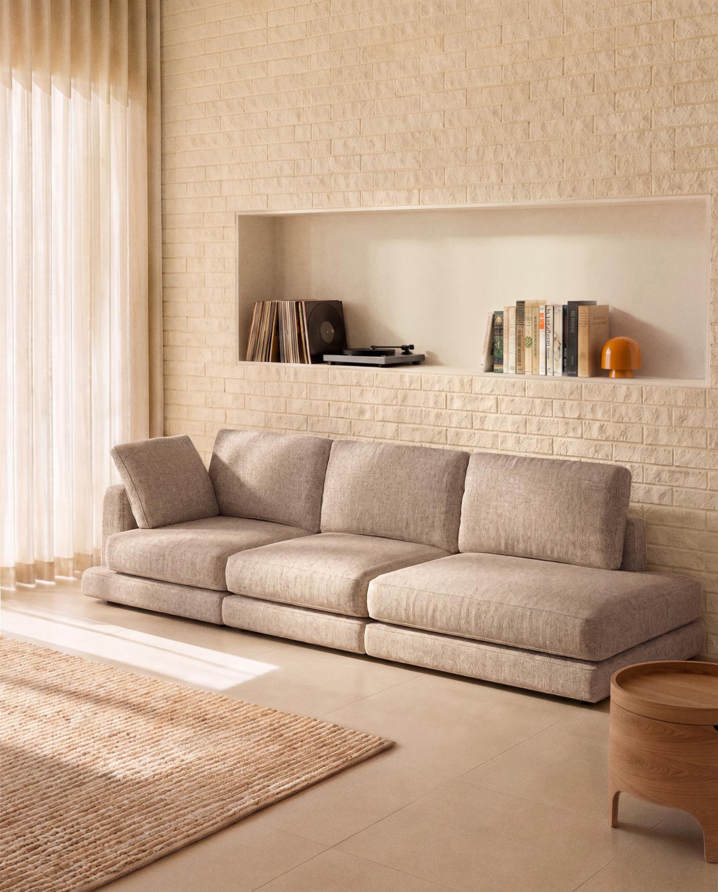 4-Sitzer-Modularsofa Gala mit Randmodul rechts aus beiger Chenille, FSC Mix Credit, 315 cm in Beige präsentiert im Onlineshop von KAQTU Design AG. 4er Sofa ist von Kave Home