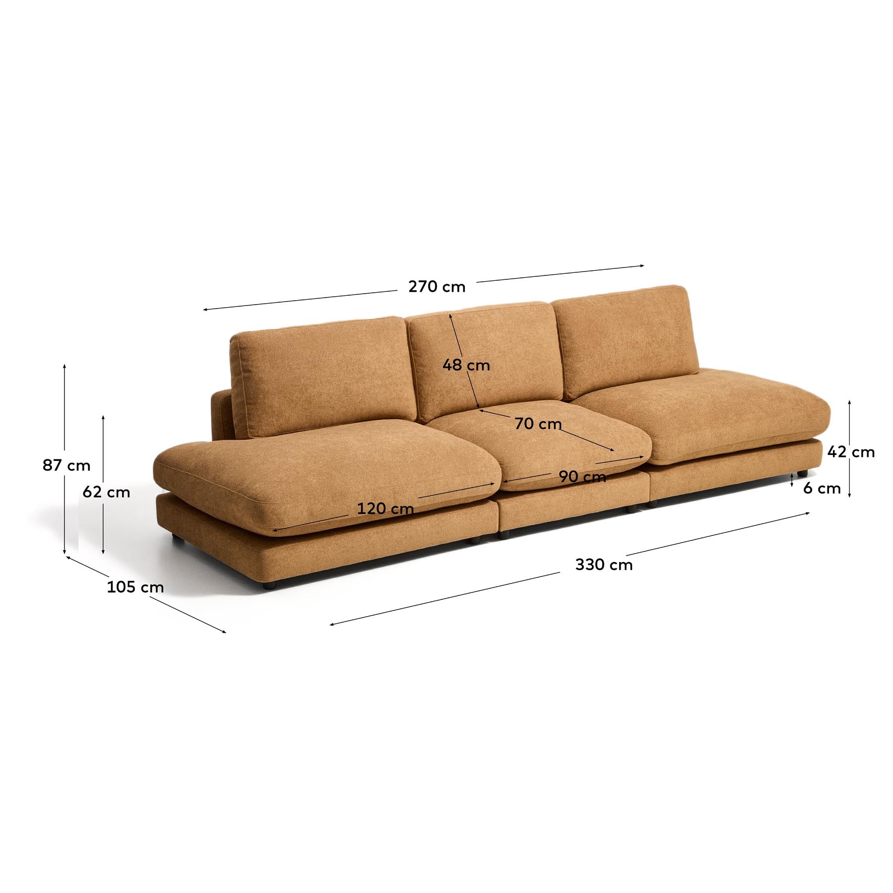 4-Sitzer-Modularsofa Gala aus senfgelbem Microbouclé, FSC Mix Credit, 330 cm in Senfgelb präsentiert im Onlineshop von KAQTU Design AG. 4er Sofa ist von Kave Home