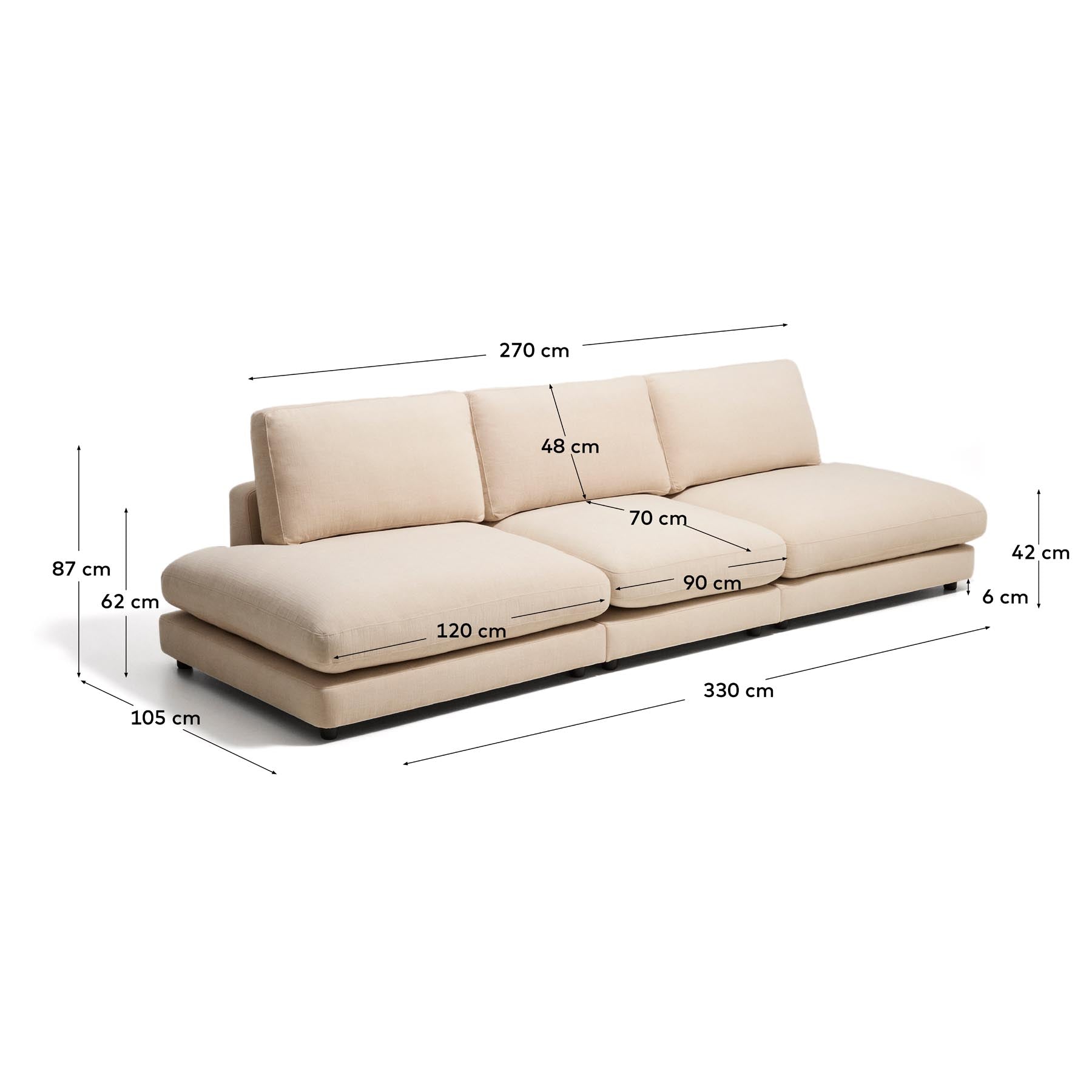 4-Sitzer-Modularsofa Gala aus beiger Chenille, FSC Mix Credit, 330 cm in Beige präsentiert im Onlineshop von KAQTU Design AG. 4er Sofa ist von Kave Home