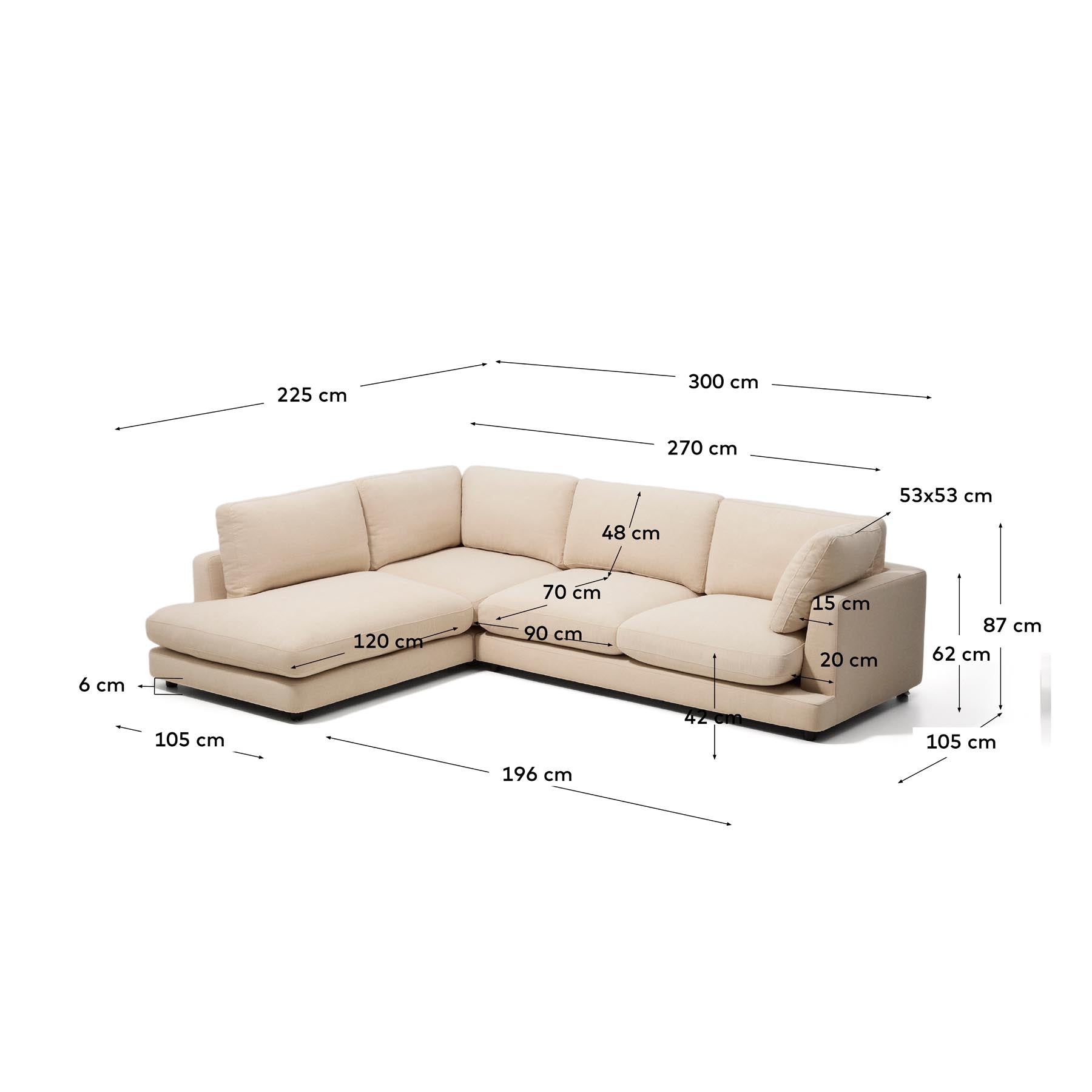 5-Sitzer-Ecksofa Gala mit Randmodul links aus beiger Chenille, FSC Mix Credit, 225 x 300 cm in Beige präsentiert im Onlineshop von KAQTU Design AG. L-Sofa links ist von Kave Home