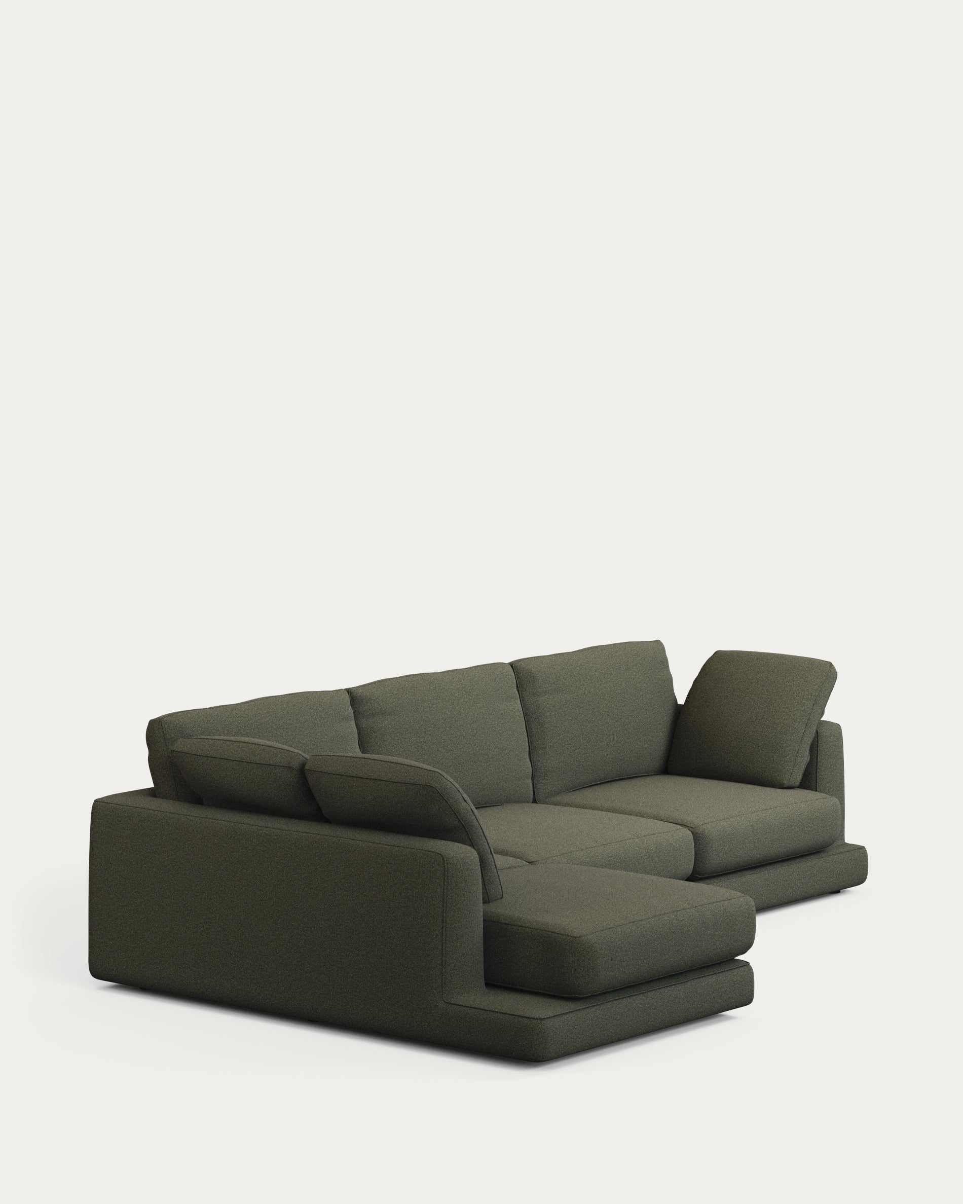 Gala 4-Sitzer-Sofa mit Chaiselongue links aus dunkelgrüner Chenille FSC Mix Credit 300 cm in Dunkelgrün präsentiert im Onlineshop von KAQTU Design AG. L-Sofa links ist von Kave Home