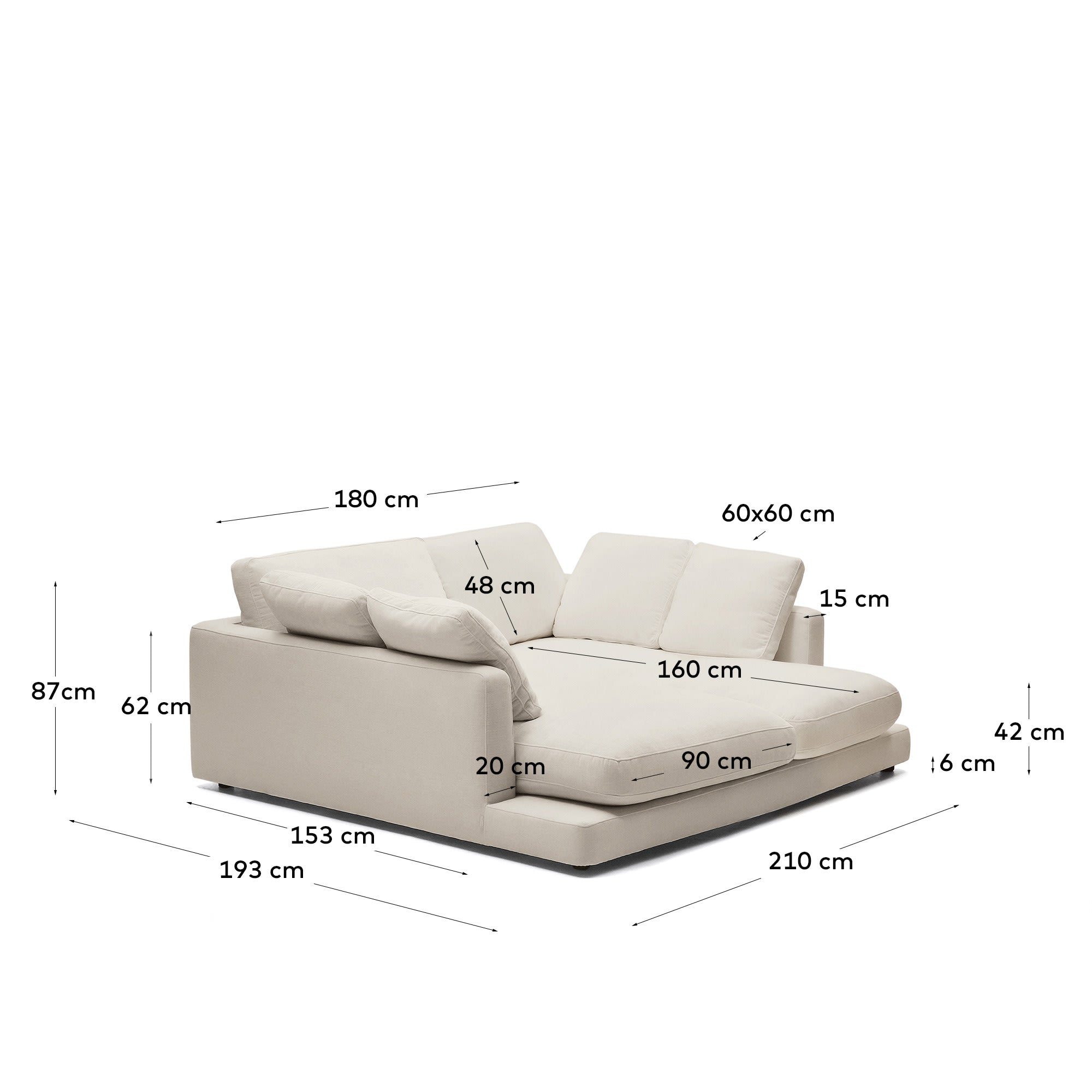 Erleben Sie das Gala 3-Sitzer Sofa in elegantem Beige mit doppelter Chaiselongue – der perfekte Ort für Entspannung und gesellige Abende.