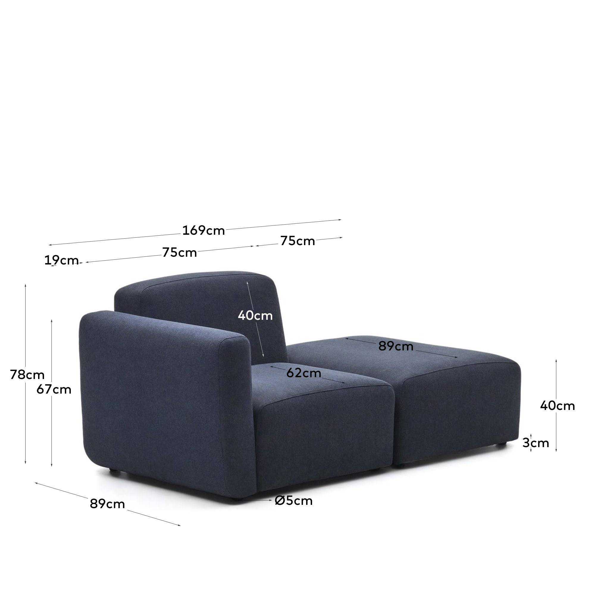 Entdecken Sie das Neom 1-Sitzer-Sofa in Blau von Kave Home. Modular, stilvoll und umweltfreundlich – perfekt für Ihr Zuhause!