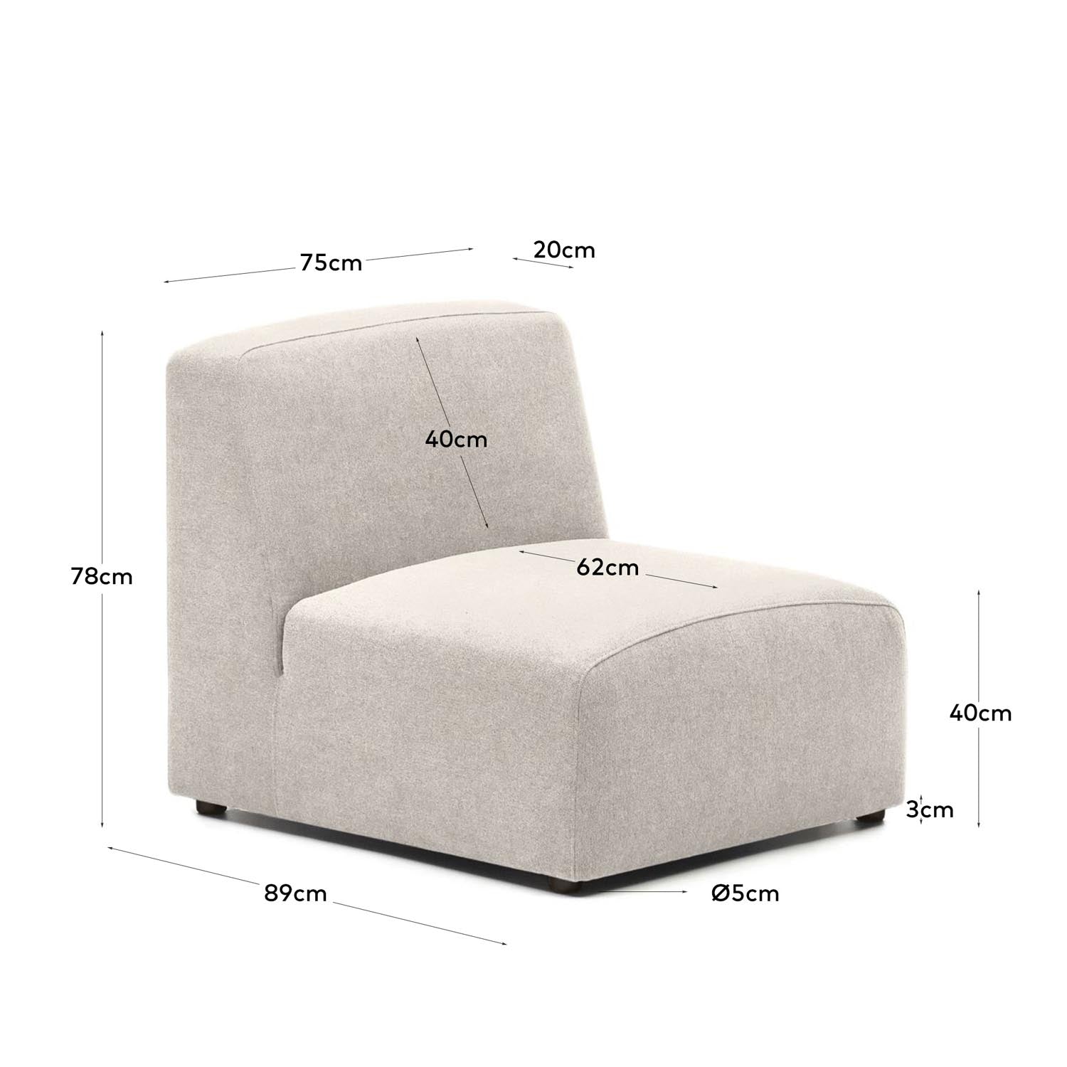 Modulares Neom Sitzmodul in Beige (75 cm) für individuelle Sofa-Gestaltung. Flexibel kombinierbar, ideal für jedes Wohnzimmer.