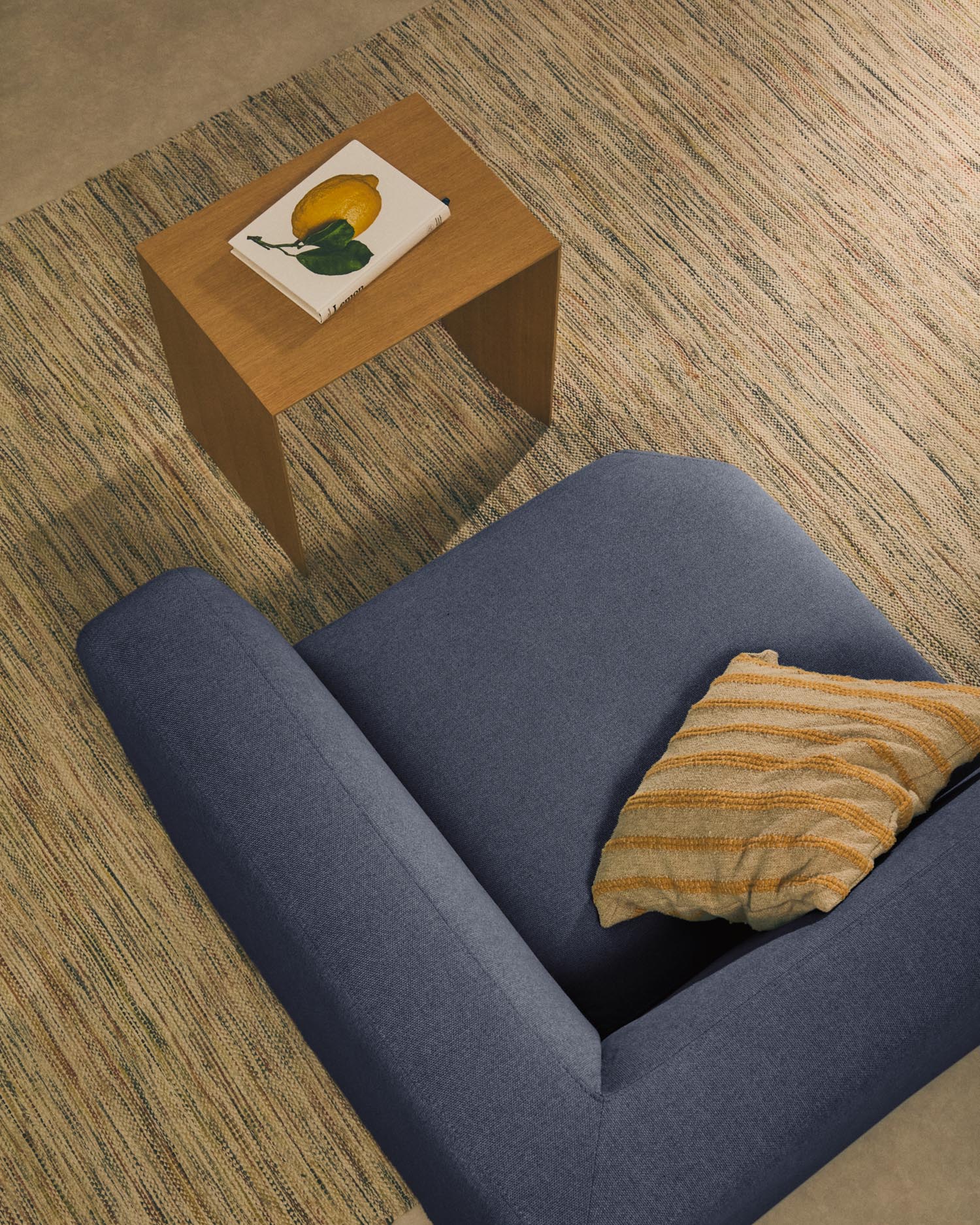 Entdecken Sie das Neom Eckmodul in Blau (75 cm) von Kave Home – nachhaltig, flexibel und stilvoll für Ihr individuelles Sofa-Design.