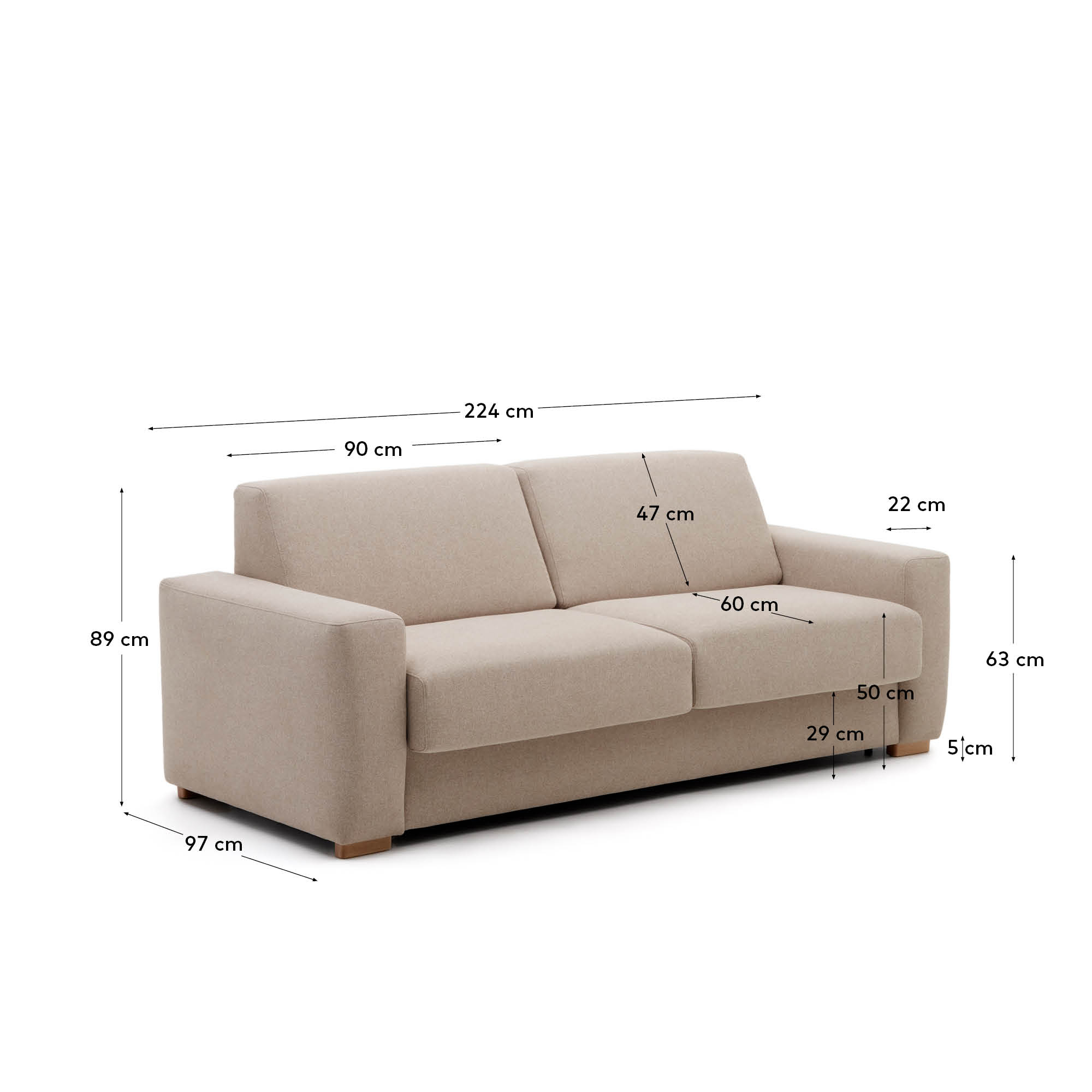 Erleben Sie das stilvolle Anley 3-Sitzer-Bettsofa in Beige von Kave Home. Mit robusten Buchenholzbeinen und bequemer Polsterung ist es ideal für Ihr Zuhause.