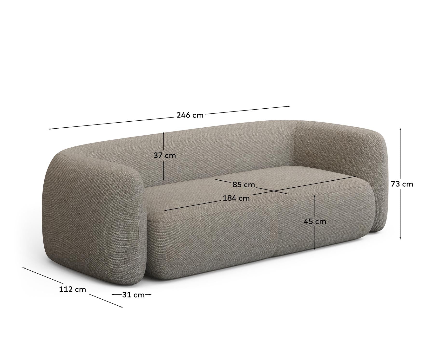 Schwer entflammbares 3-Sitzer-Sofa Martina in Lammfelloptik in Steinton 246 cm FSC Mix Credit in Steinfarben präsentiert im Onlineshop von KAQTU Design AG. 3er Sofa ist von Kave Home