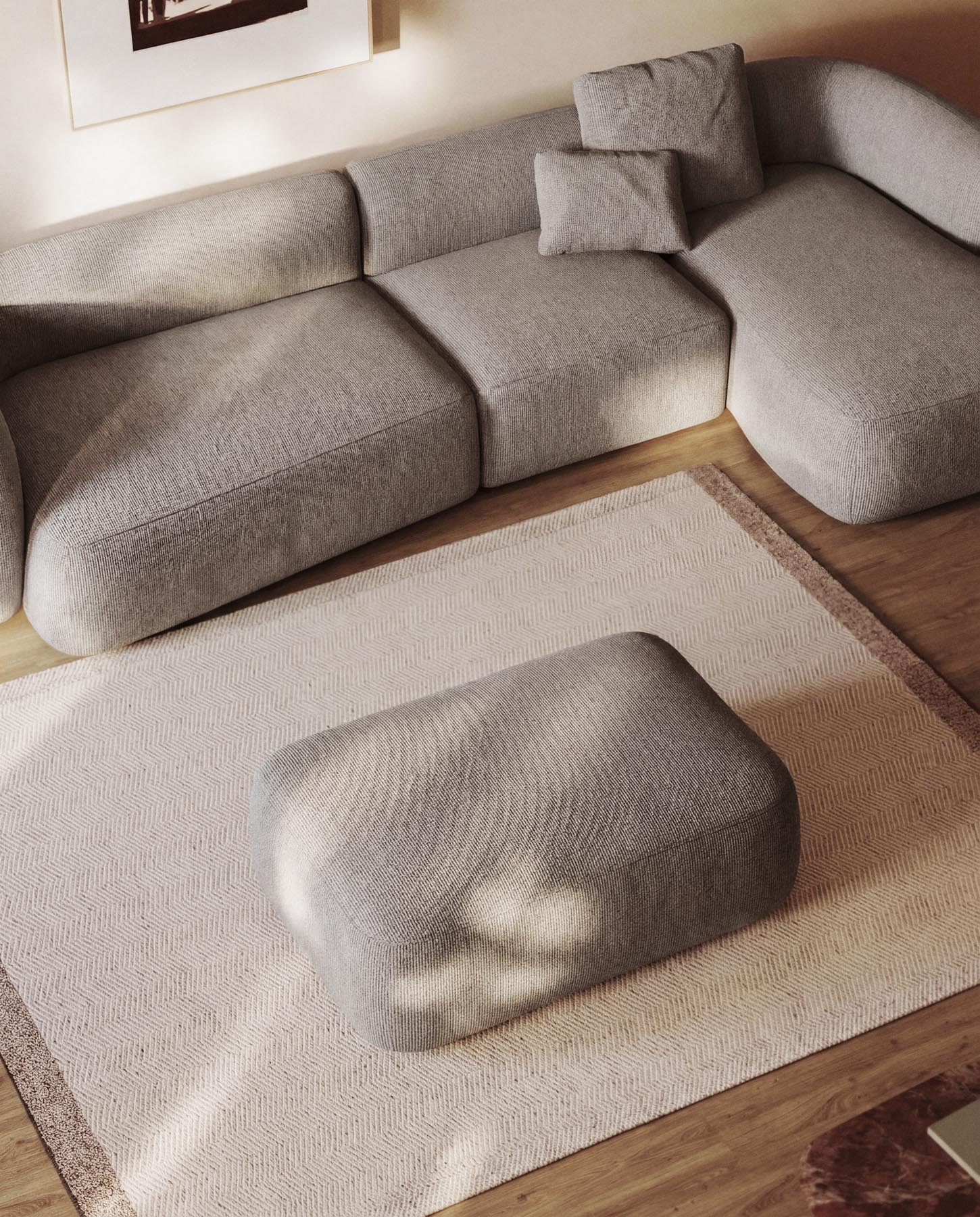 Fussablage Martina mit Chenille in Steinton 123 x 85 cm in Steinfarben präsentiert im Onlineshop von KAQTU Design AG. Pouf ist von Kave Home