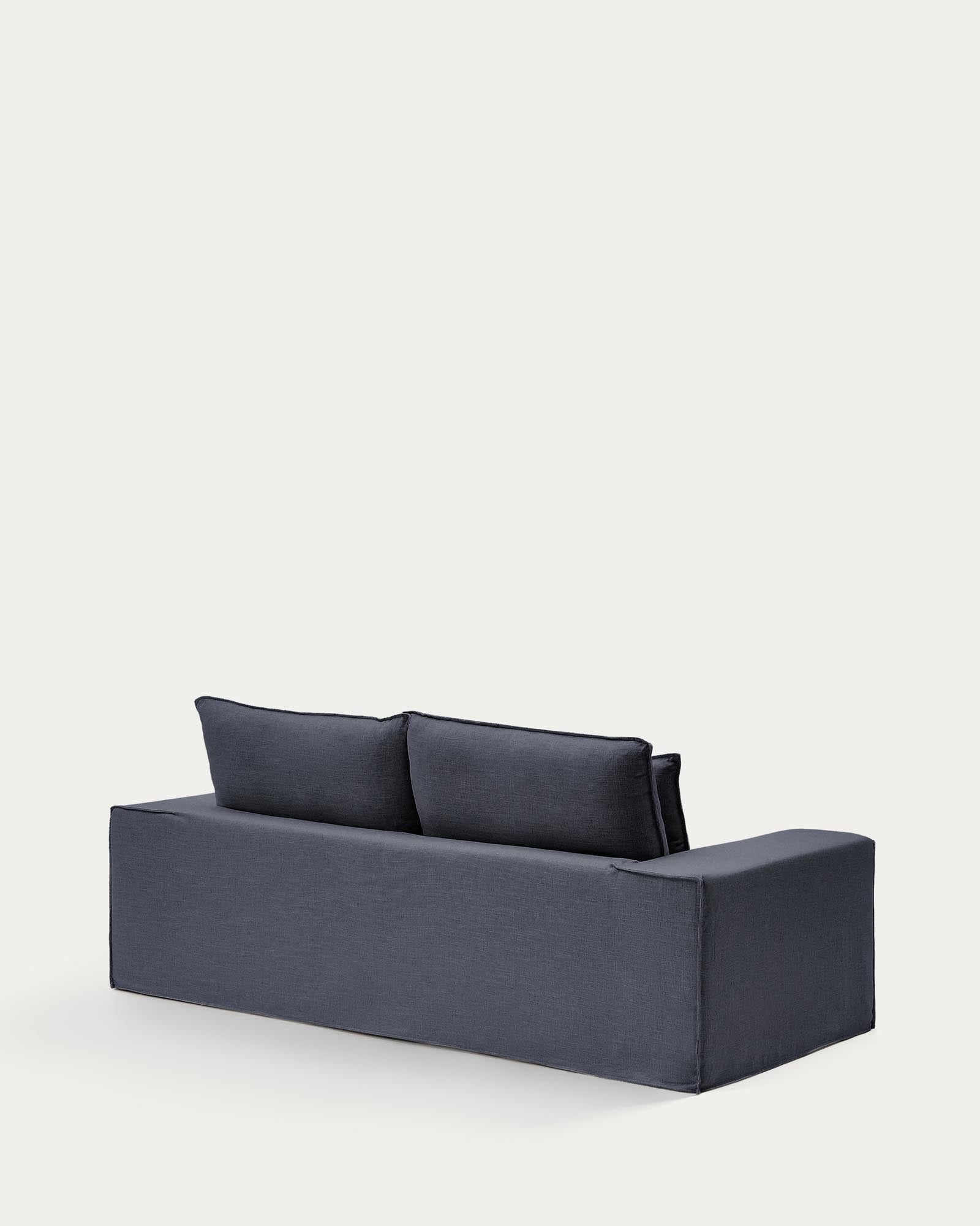 Elegantes 2-Sitzer-Sofa Anarela in Dunkelgrau, gefertigt aus Leinen und Viskose, mit abnehmbarem Bezug für einfache Pflege und modernen Komfort.
