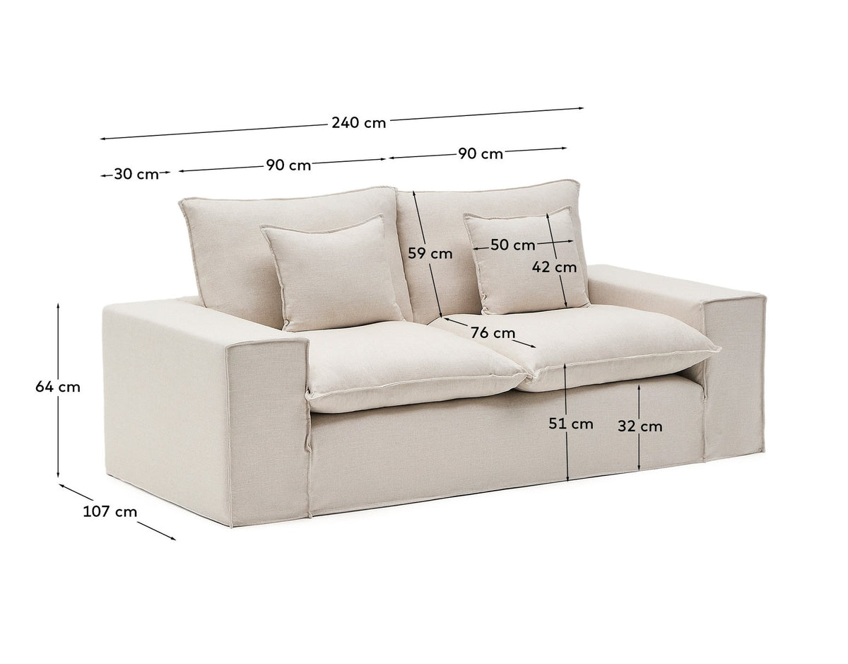 Abziehbares 2-Sitzer-Sofa Anarela mit beigen Leinenkissen FSC Mix Credit 240 cm. in Beige präsentiert im Onlineshop von KAQTU Design AG. 2er Sofa ist von Kave Home