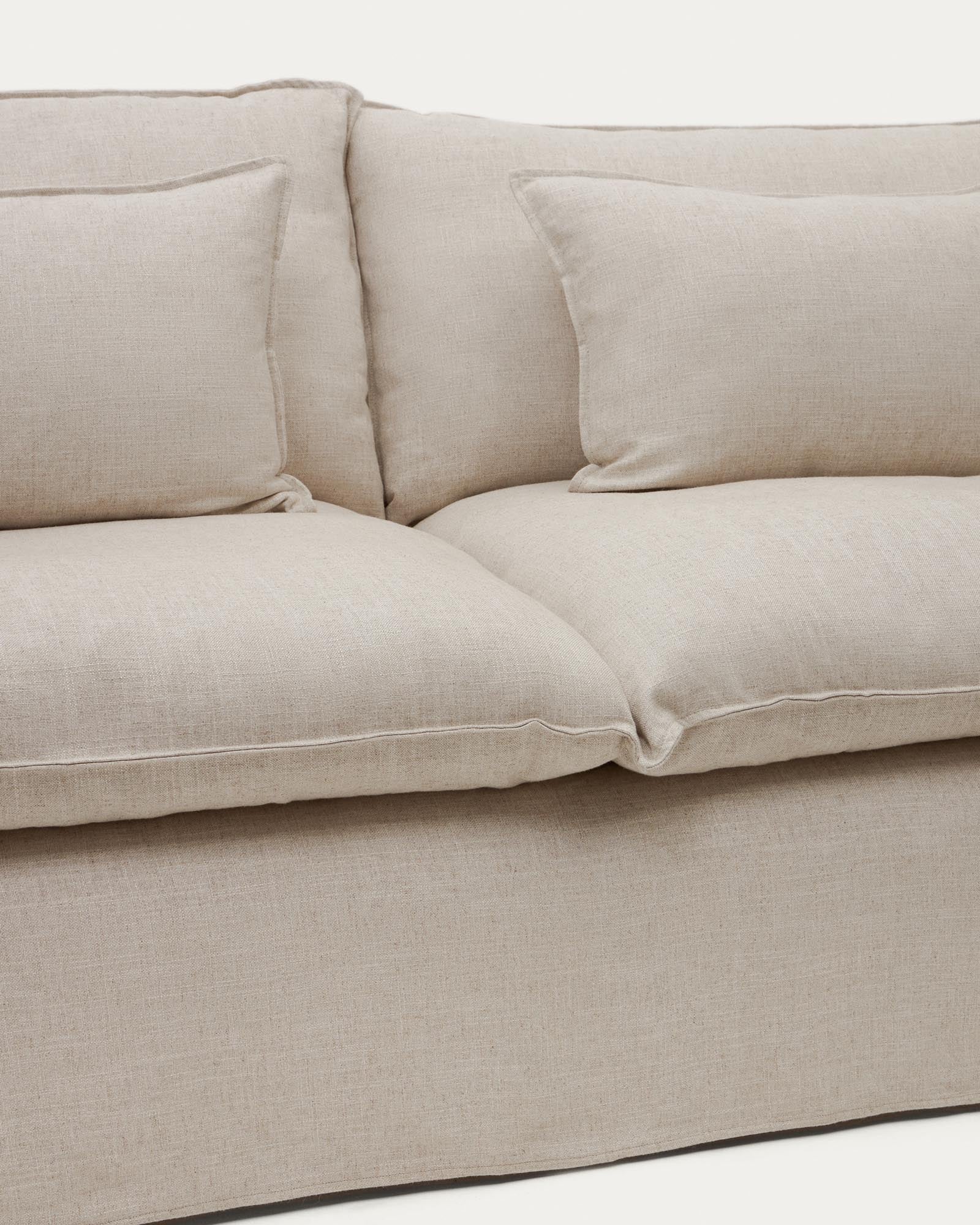 Elegantes 2-Sitzer-Sofa Anarela in sanftem Beige, 220 cm, aus hochwertigem Leinen und Viskose, ideal für stilvolle Wohnräume.