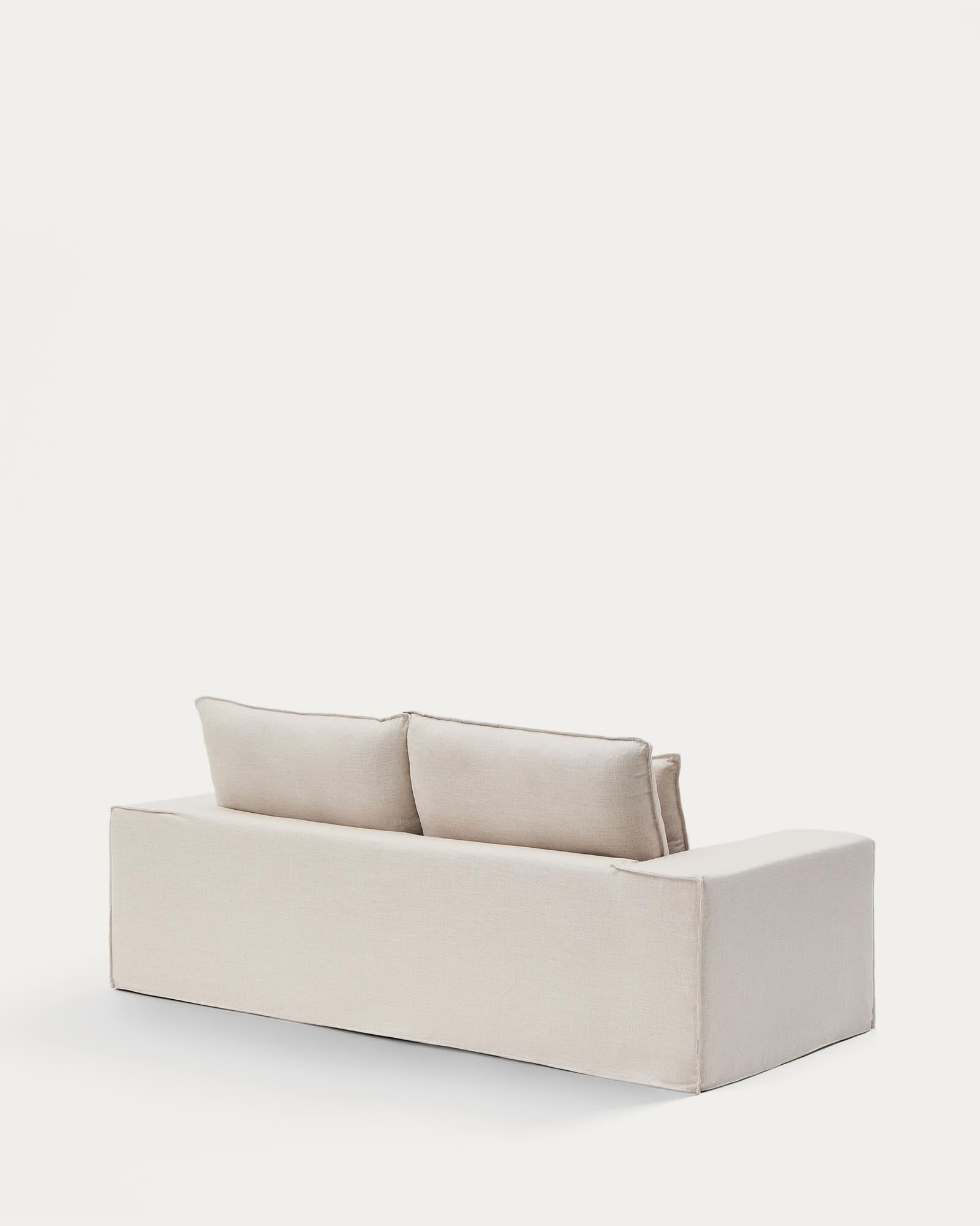 Beige 2-Sitzer-Sofa Anarela aus Leinen und Viskose, 220 cm, mit abnehmbarem Bezug, ideal für stilvolle Wohnräume.