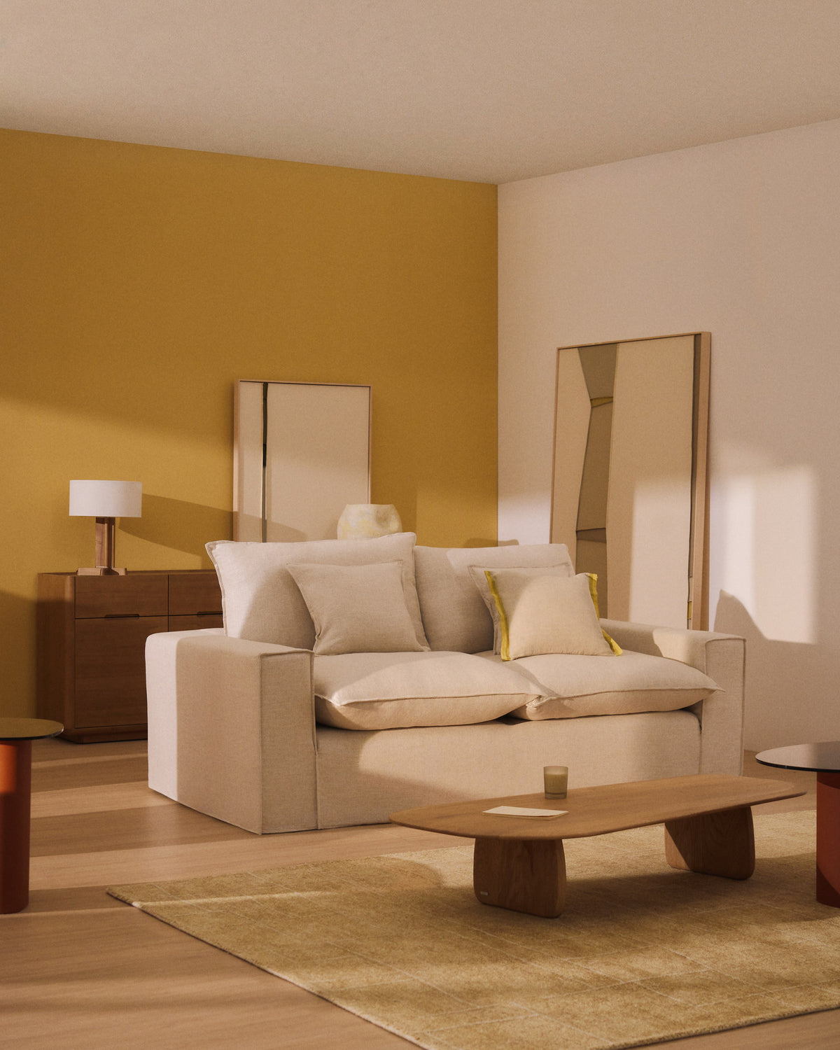 2-Sitzer-Sofa Anarela mit abnehmbarem Bezug aus Leinen und Viskose in Beige, 220 cm, FSC Mix Credit in Beige präsentiert im Onlineshop von KAQTU Design AG. 2er Sofa ist von Kave Home