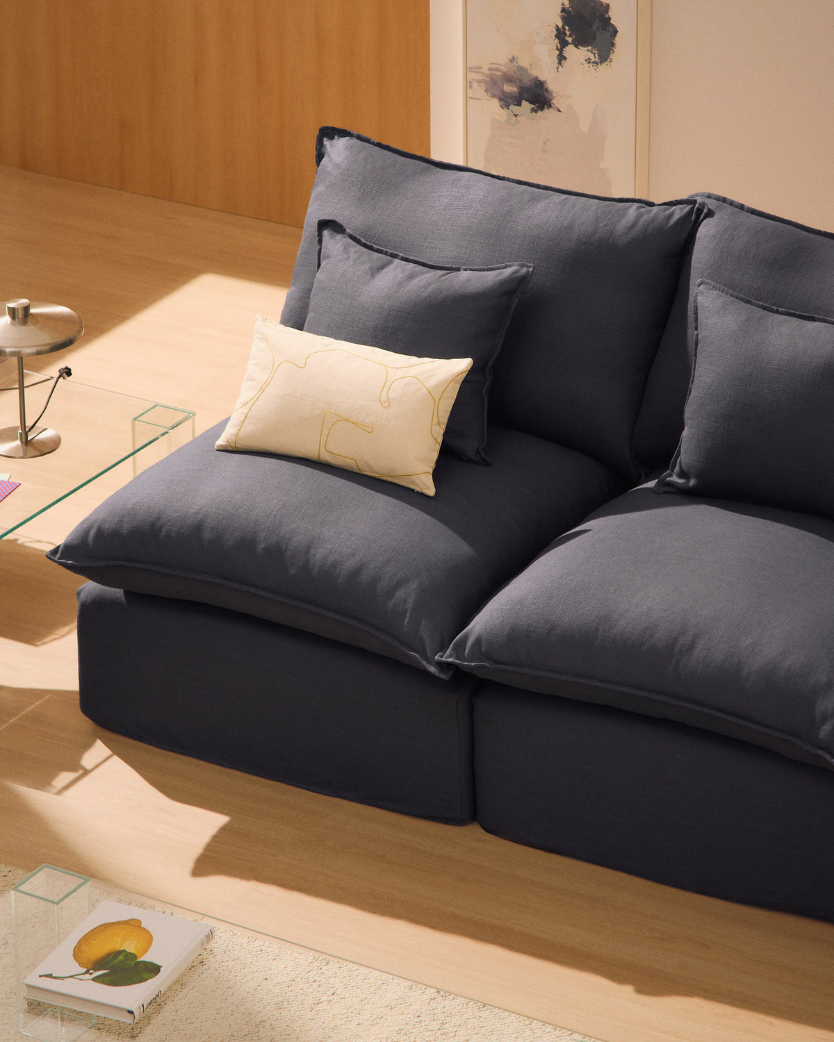 2-Sitzer-Modularsofa Anarela mit abnehmbarem Bezug aus Leinen und Viskose in Dunkelgrau, 180 cm, FSC Mix Credit in Dunkelgrau präsentiert im Onlineshop von KAQTU Design AG. 2er Sofa ist von Kave Home