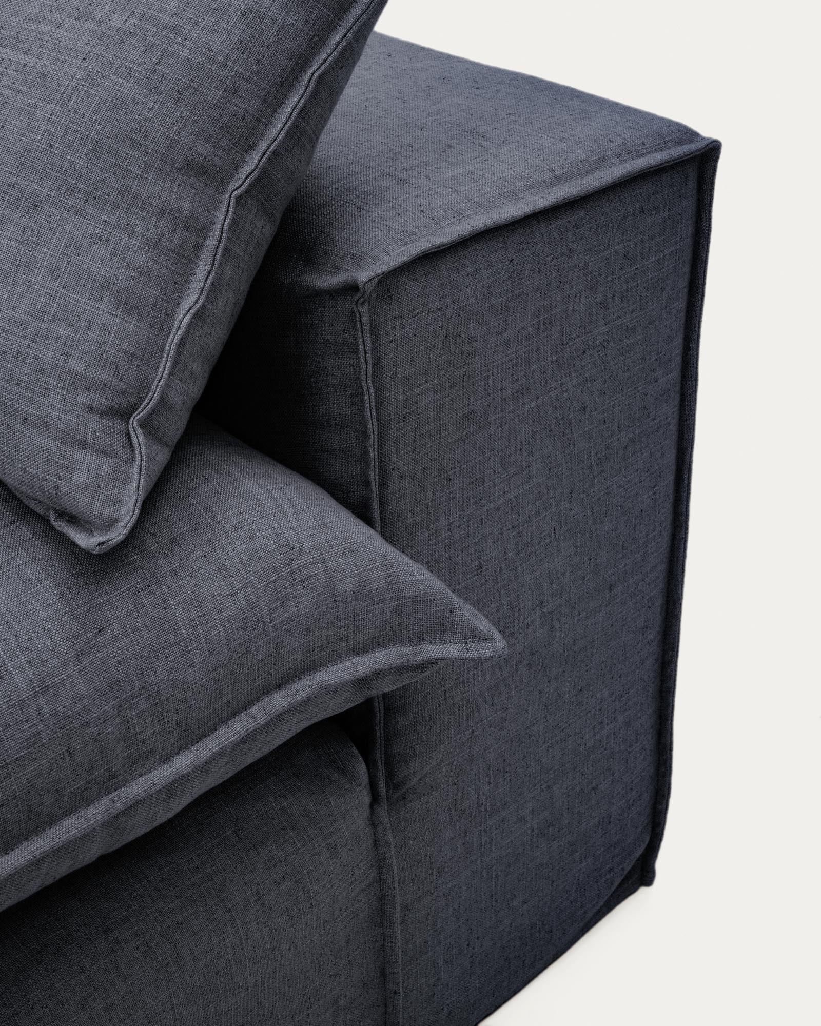 Elegantes 3-Sitzer-Sofa Anarela in Dunkelgrau, gefertigt aus Leinen und Viskose, mit abnehmbarem Bezug für einfache Pflege und stilvolle Akzente.