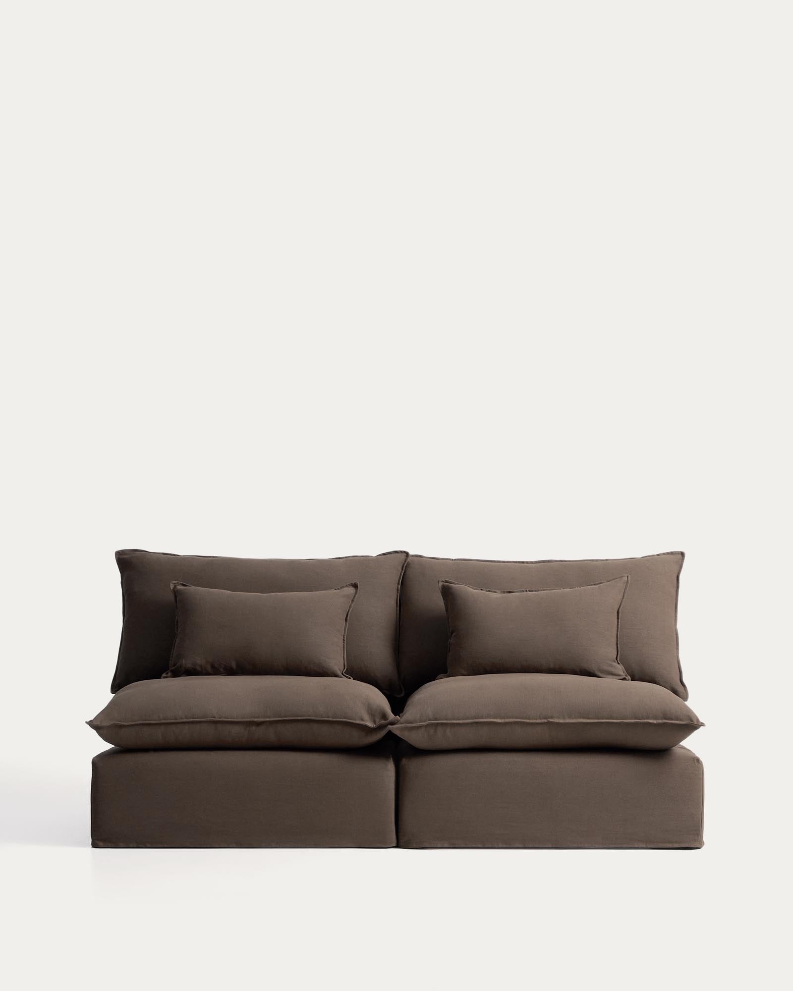 3-Sitzer-Modularsofa Anarela mit abnehmbarem Bezug aus Leinen in Taupe, 220 cm, FSC Mix Credit in Taupe präsentiert im Onlineshop von KAQTU Design AG. 3er Sofa ist von Kave Home
