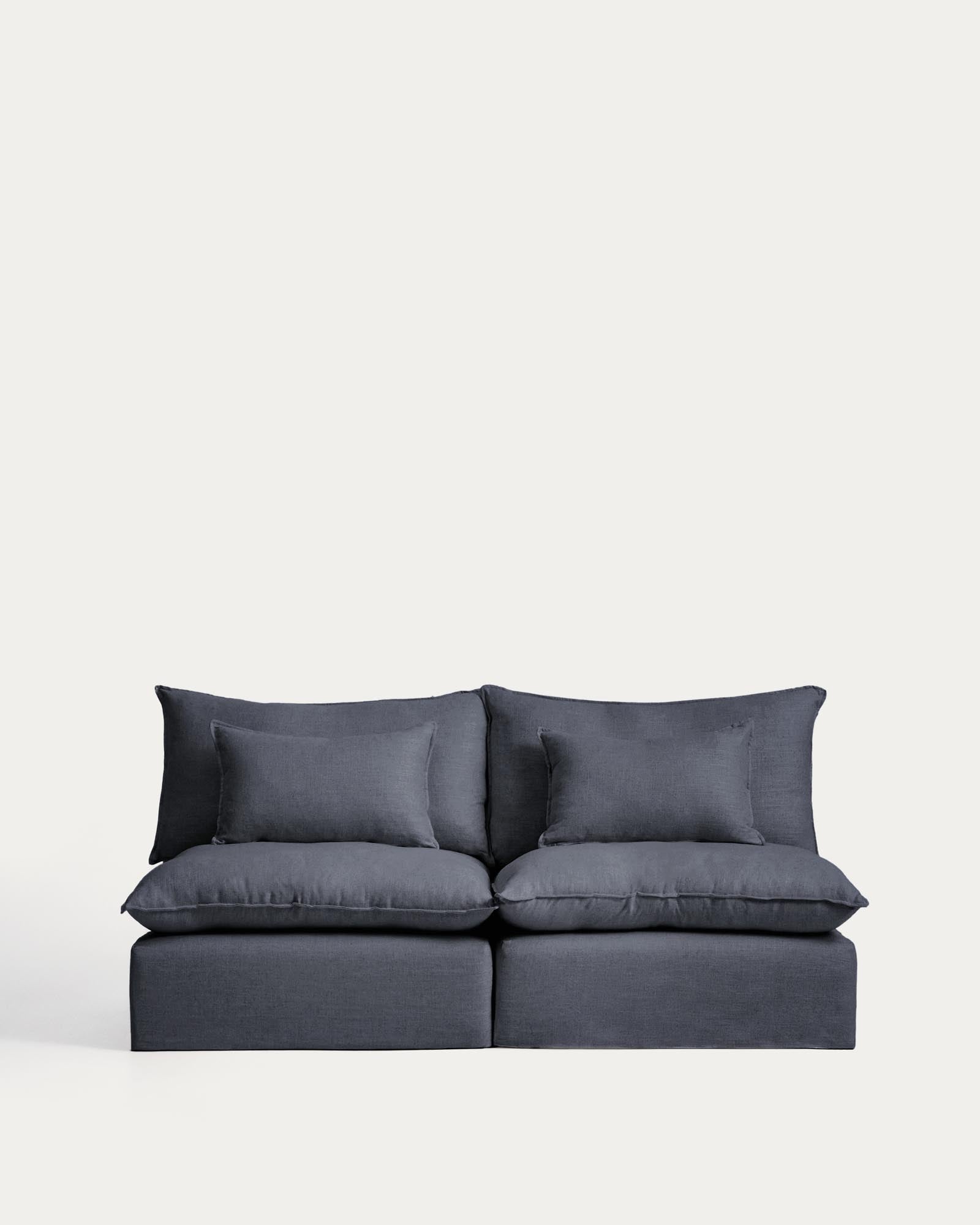 3-Sitzer-Modularsofa Anarela mit abnehmbarem Bezug aus Leinen und Viskose in Dunkelgrau, 220 cm, FSC Mix Credit in Dunkelgrau präsentiert im Onlineshop von KAQTU Design AG. 3er Sofa ist von Kave Home