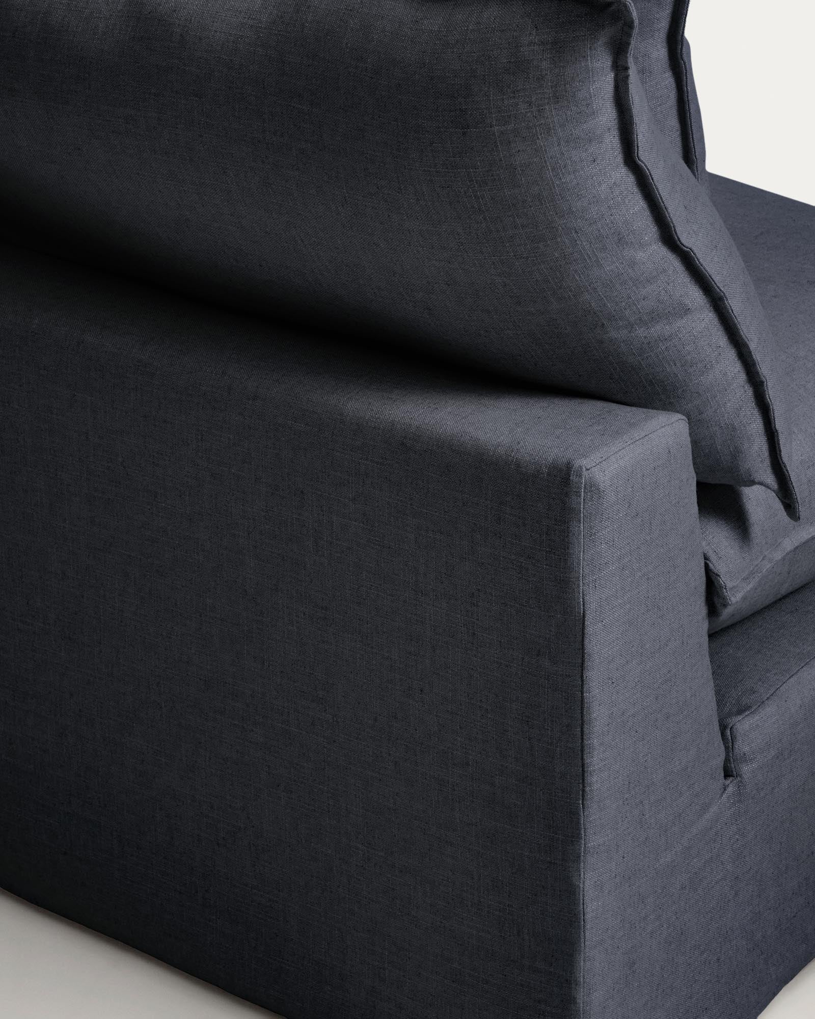 Modulares 3-Sitzer-Sofa Anarela in dunklem Grau, gefertigt aus Leinen und Viskose, mit abnehmbarem Bezug für vielseitige Einrichtungsmöglichkeiten.