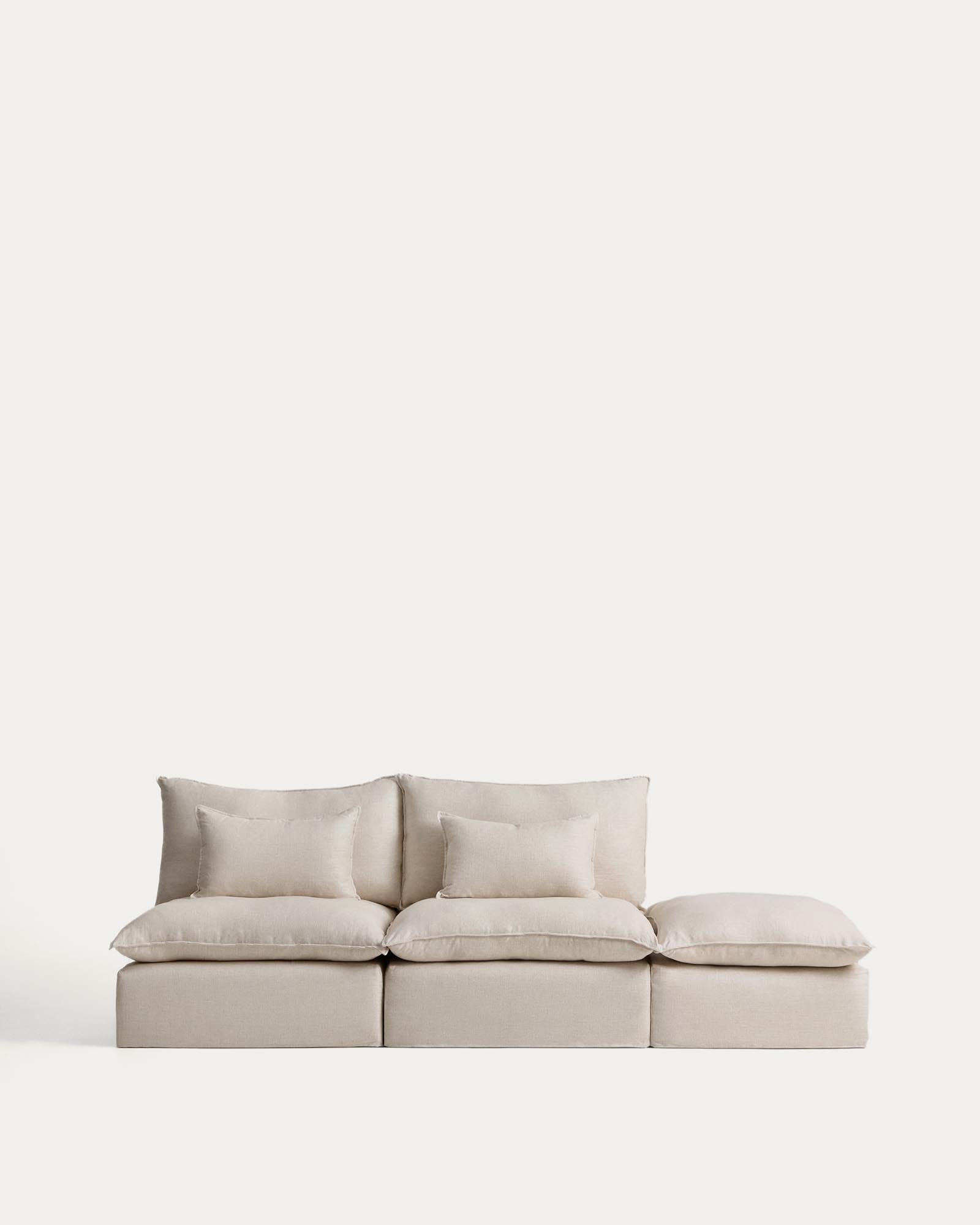 3-Sitzer-Modularsofa Anarela mit abnehmbarem Bezug und Randmodul aus Leinen und Viskose in Beige, 310 cm, FSC Mix Credit in Beige präsentiert im Onlineshop von KAQTU Design AG. 3er Sofa ist von Kave Home