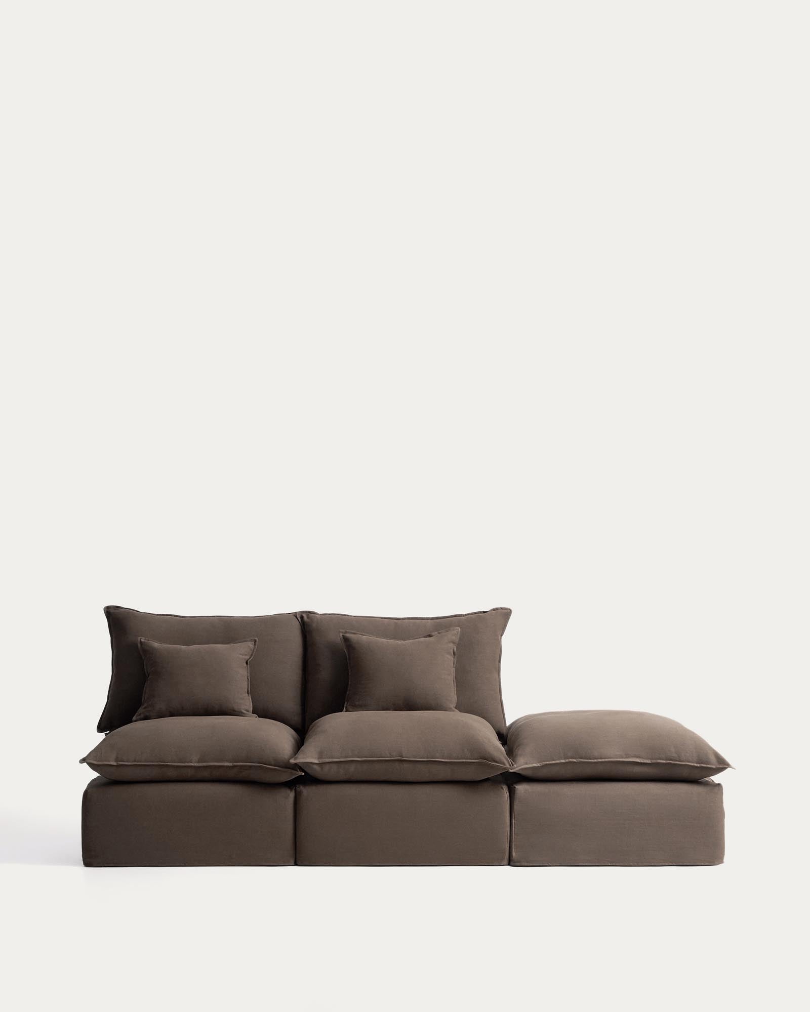 2-Sitzer-Modularsofa Anarela mit abnehmbarem Bezug und Randmodul aus Leinen in Taupe, 270 cm, FSC Mix Credit in Taupe präsentiert im Onlineshop von KAQTU Design AG. 2er Sofa ist von Kave Home