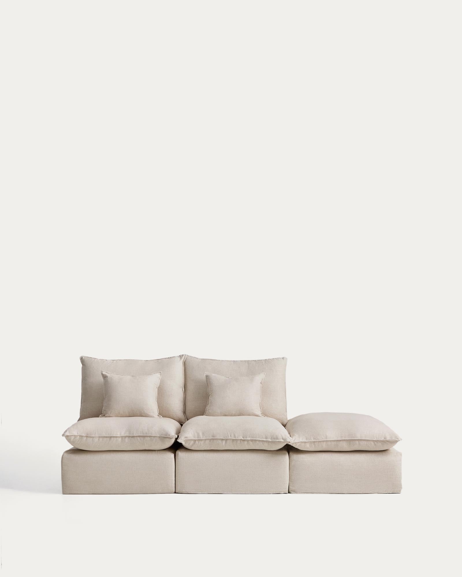 2-Sitzer-Modularsofa Anarela mit abnehmbarem Bezug und Randmodul aus Leinen und Viskose in Beige, 270 cm, FSC Mix Credit in Beige präsentiert im Onlineshop von KAQTU Design AG. 2er Sofa ist von Kave Home