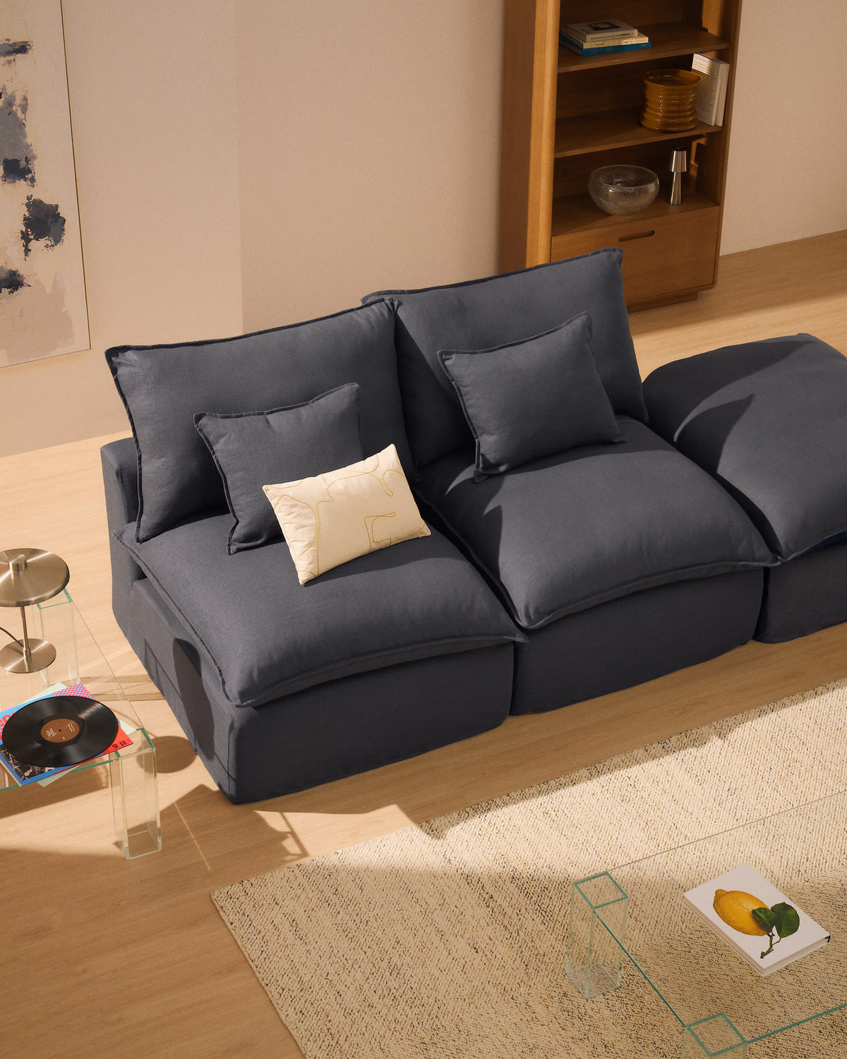 2-Sitzer-Modularsofa Anarela mit abnehmbarem Bezug und Randmodul aus Leinen und Viskose in Dunkelgrau, 270 cm, FSC Mix Credit in Dunkelgrau präsentiert im Onlineshop von KAQTU Design AG. 2er Sofa ist von Kave Home