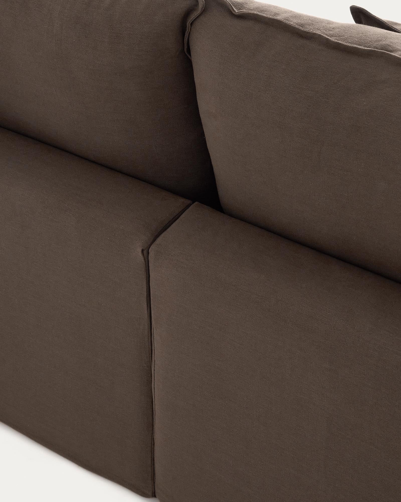 Elegantes 6-Sitzer-Ecksofa Anarela in Taupe, aus hochwertigem Leinen mit abnehmbarem Bezug, ideal für stilvolle Wohnräume und gesellige Abende.