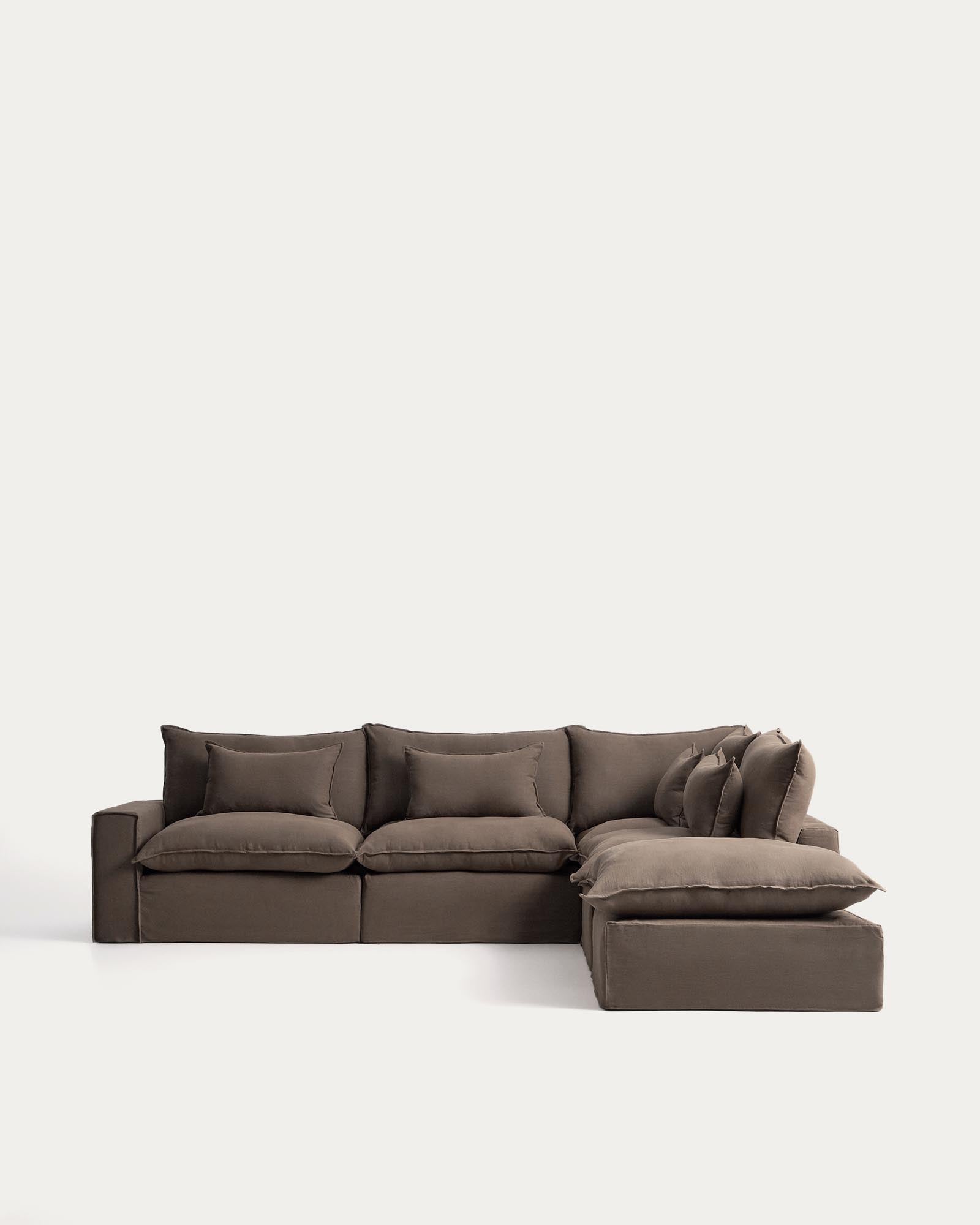 Modulares 6-Sitzer-Ecksofa Anarela mit abnehmbarem Bezug aus Leinen in Taupe, 347 x 307 cm, FSC Mix Credit in Taupe präsentiert im Onlineshop von KAQTU Design AG. 5er Sofa ist von Kave Home