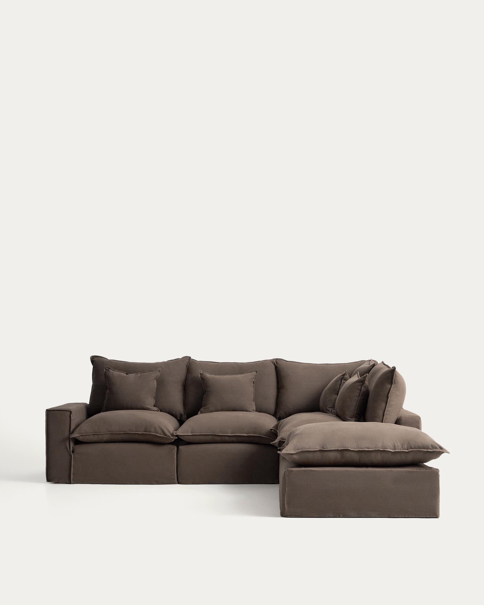 Modulares 4-Sitzer-Ecksofa Anarela mit abnehmbarem Bezug aus Leinen in Taupe, 307 x 287 cm, FSC Mix Credit in Taupe präsentiert im Onlineshop von KAQTU Design AG. 4er Sofa ist von Kave Home