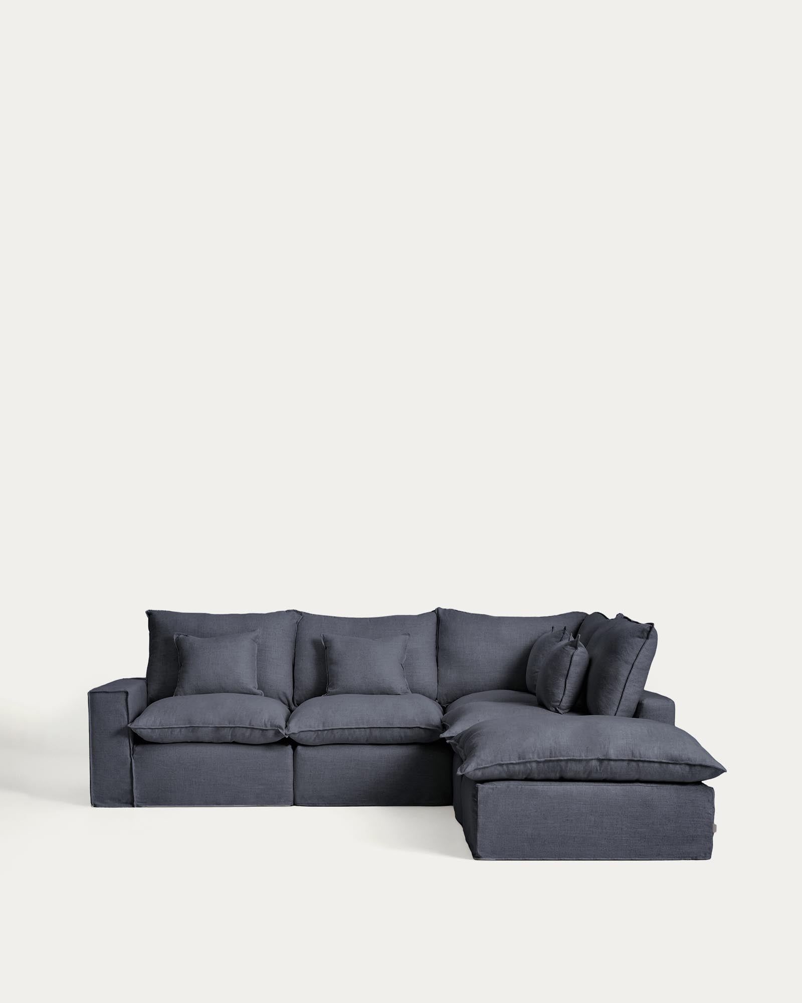 Modulares 4-Sitzer-Ecksofa Anarela mit abnehmbarem Bezug aus Leinen und Viskose in Dunkelgrau, 307 x 287 cm, FSC Mix Credit in Dunkelgrau präsentiert im Onlineshop von KAQTU Design AG. 4er Sofa ist von Kave Home