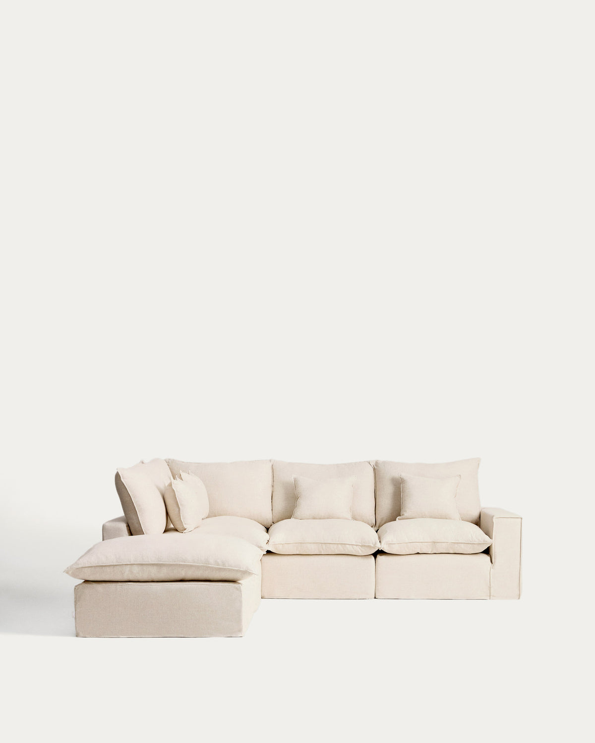 Modulares 4-Sitzer-Ecksofa Anarela mit abnehmbarem Bezug aus Leinen und Viskose in Beige, 287 x 307 cm, FSC Mix Credit in Beige präsentiert im Onlineshop von KAQTU Design AG. 4er Sofa ist von Kave Home