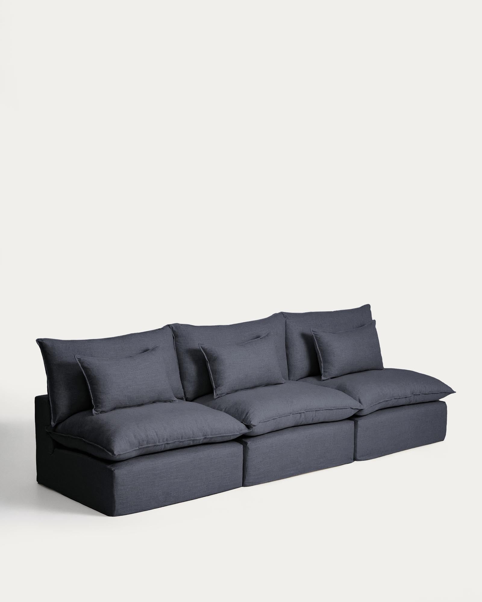 Elegantes 5-Sitzer-Modularsofa Anarela in Dunkelgrau, aus hochwertigem Leinen und Viskose, mit praktischem abnehmbaren Bezug für flexibles Wohnen.