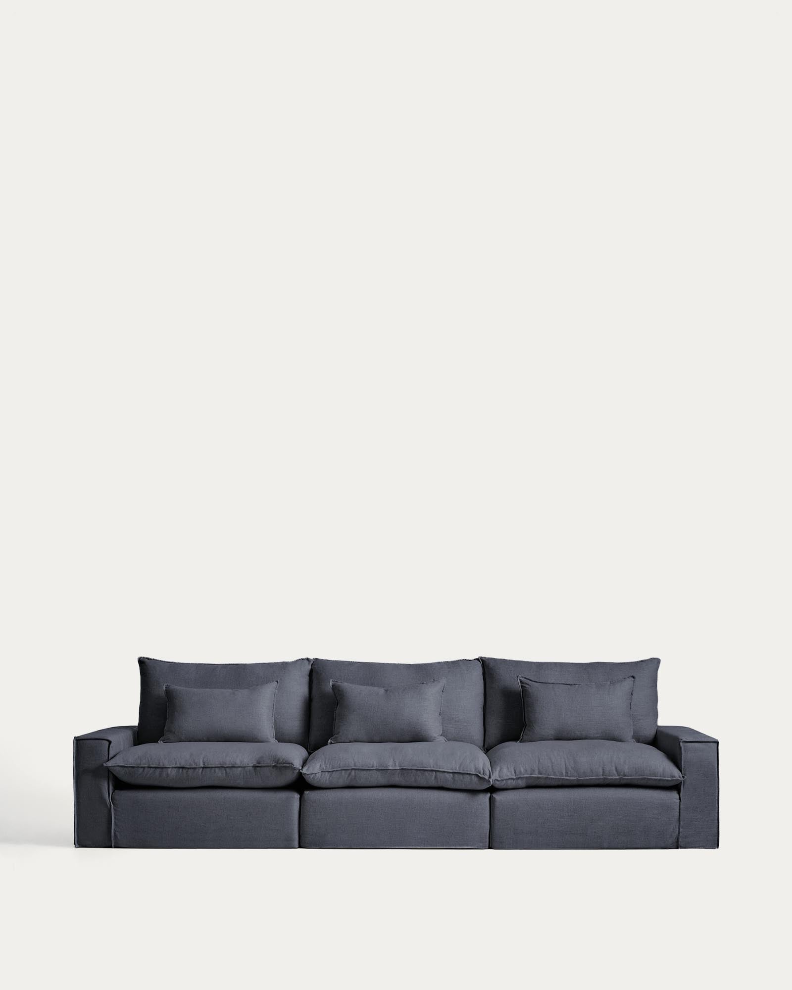 5-Sitzer-Modularsofa Anarela mit abnehmbarem Bezug aus Leinen und Viskose in Dunkelgrau, 370 cm, FSC Mix Credit in Dunkelgrau präsentiert im Onlineshop von KAQTU Design AG. 5er Sofa ist von Kave Home