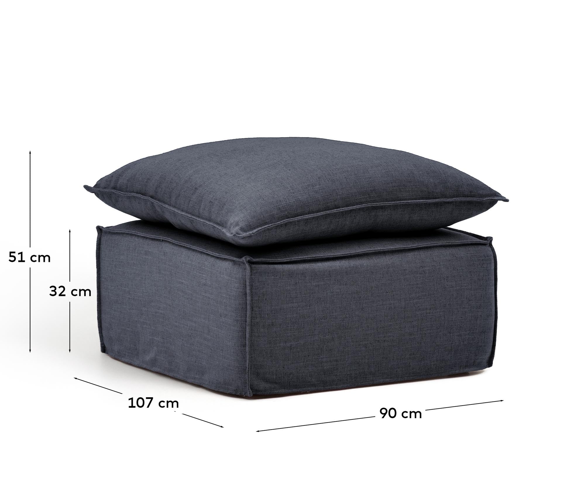 Fussablage Anarela mit abnehmbarem Bezug und Kissen aus Leinen und Viskose in Dunkelgrau, 80 x 80 cm, FSC Mix Credit in Dunkelgrau präsentiert im Onlineshop von KAQTU Design AG. Pouf ist von Kave Home