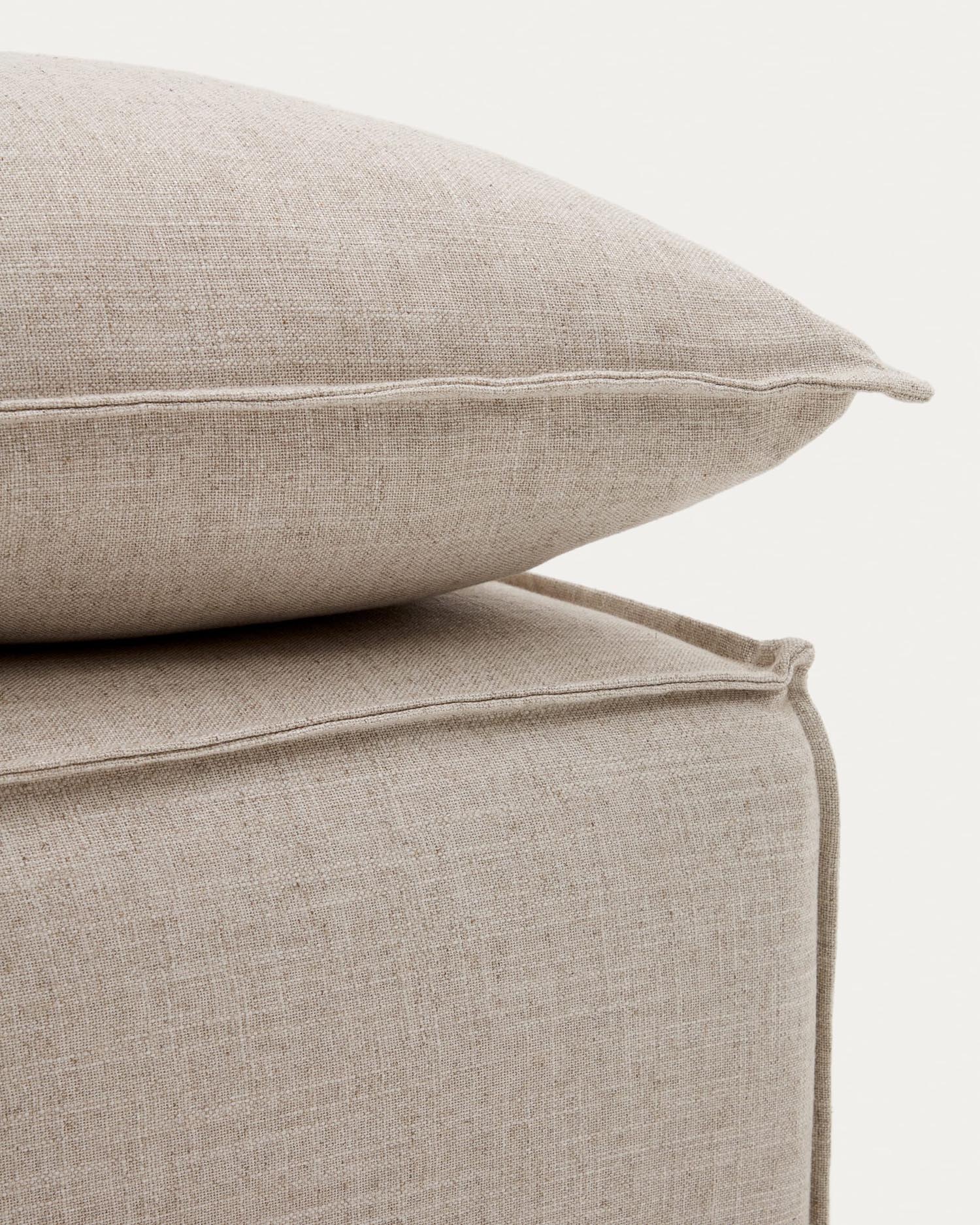 Eleganter Bezug für die Fussablage Anarela aus robustem Leinen in Beige, 80 x 80 cm. Perfekt für ein stilvolles und gemütliches Zuhause.