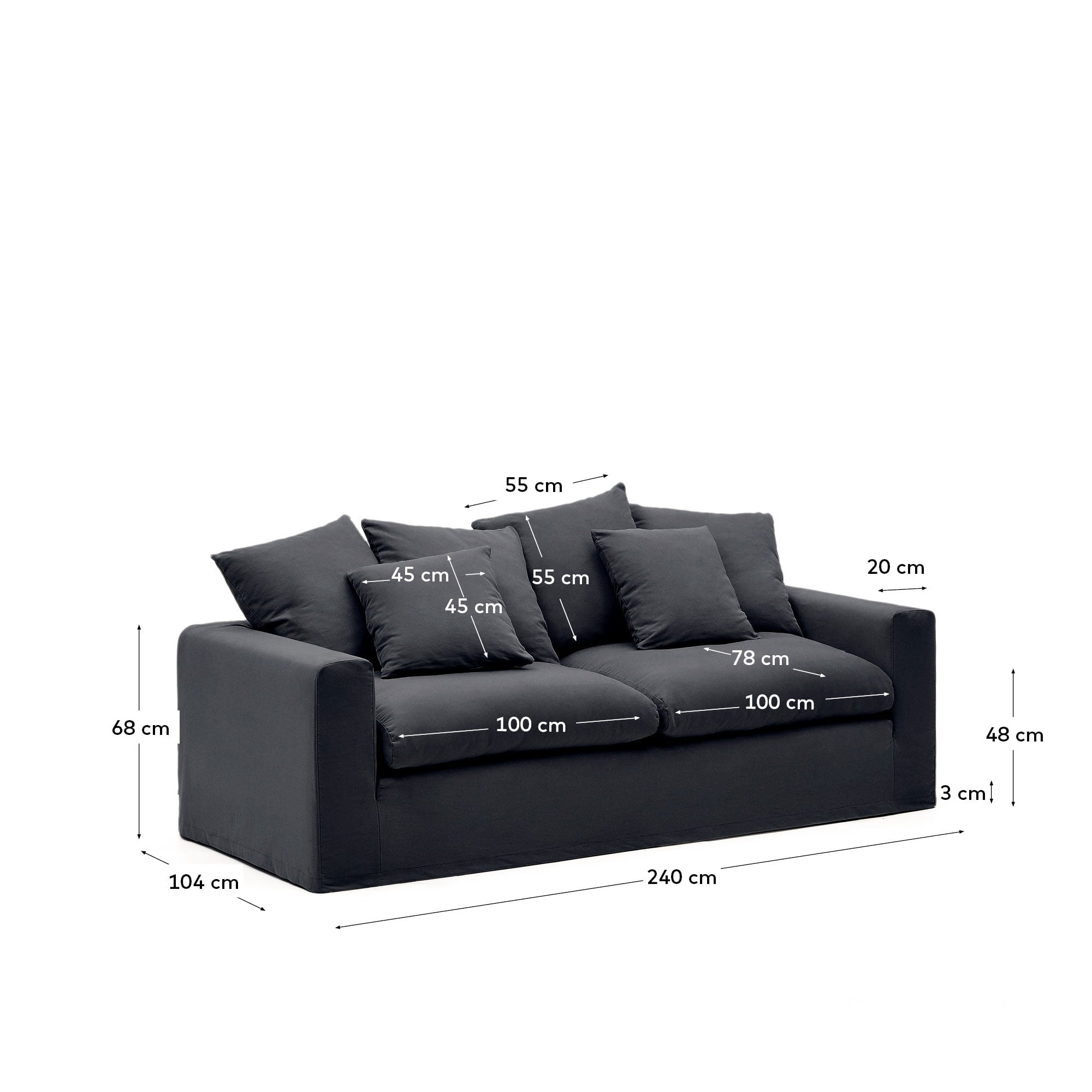 Entdecken Sie das stilvolle Nora 3-Sitzer-Sofa von Kave Home: Hochwertige Leinen-Baumwoll-Mischung, abnehmbare Bezüge und optimaler Sitzkomfort.
