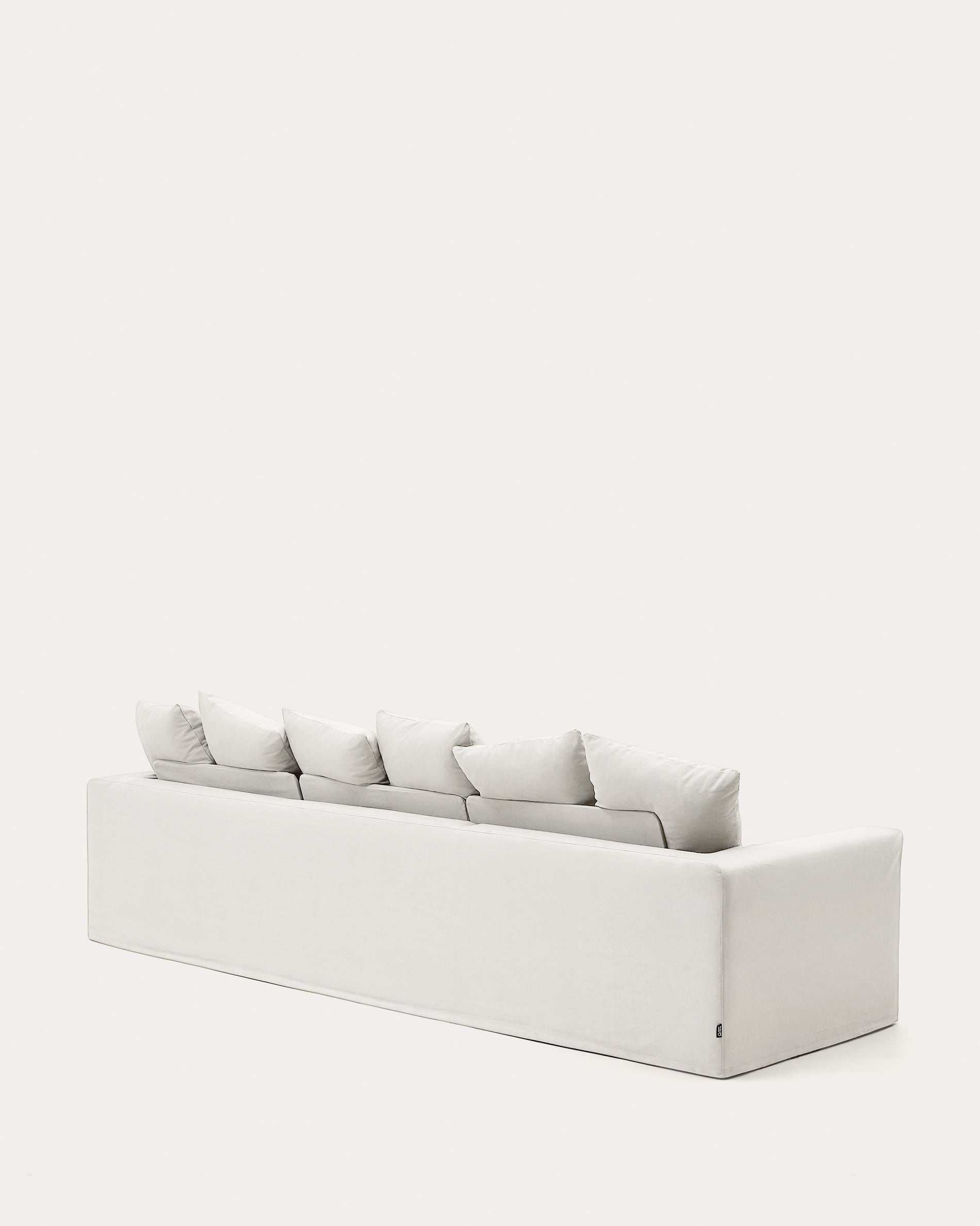 Nora 4-Sitzer Sofa, 340 cm, naturfarben, mit abnehmbaren Leinen-Baumwoll-Bezügen, perfekt für elegante und gemütliche Wohnräume.