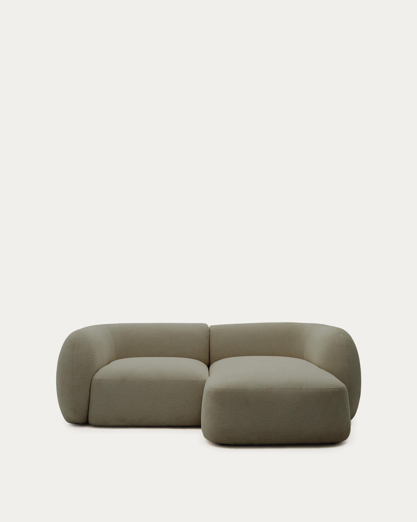 Schwer entflammbares 2-Sitzer-Modularsofa Martina mit Chenille und Chaiselongue rechts in Grün 230 cm in Grün präsentiert im Onlineshop von KAQTU Design AG. L-Sofa rechts ist von Kave Home