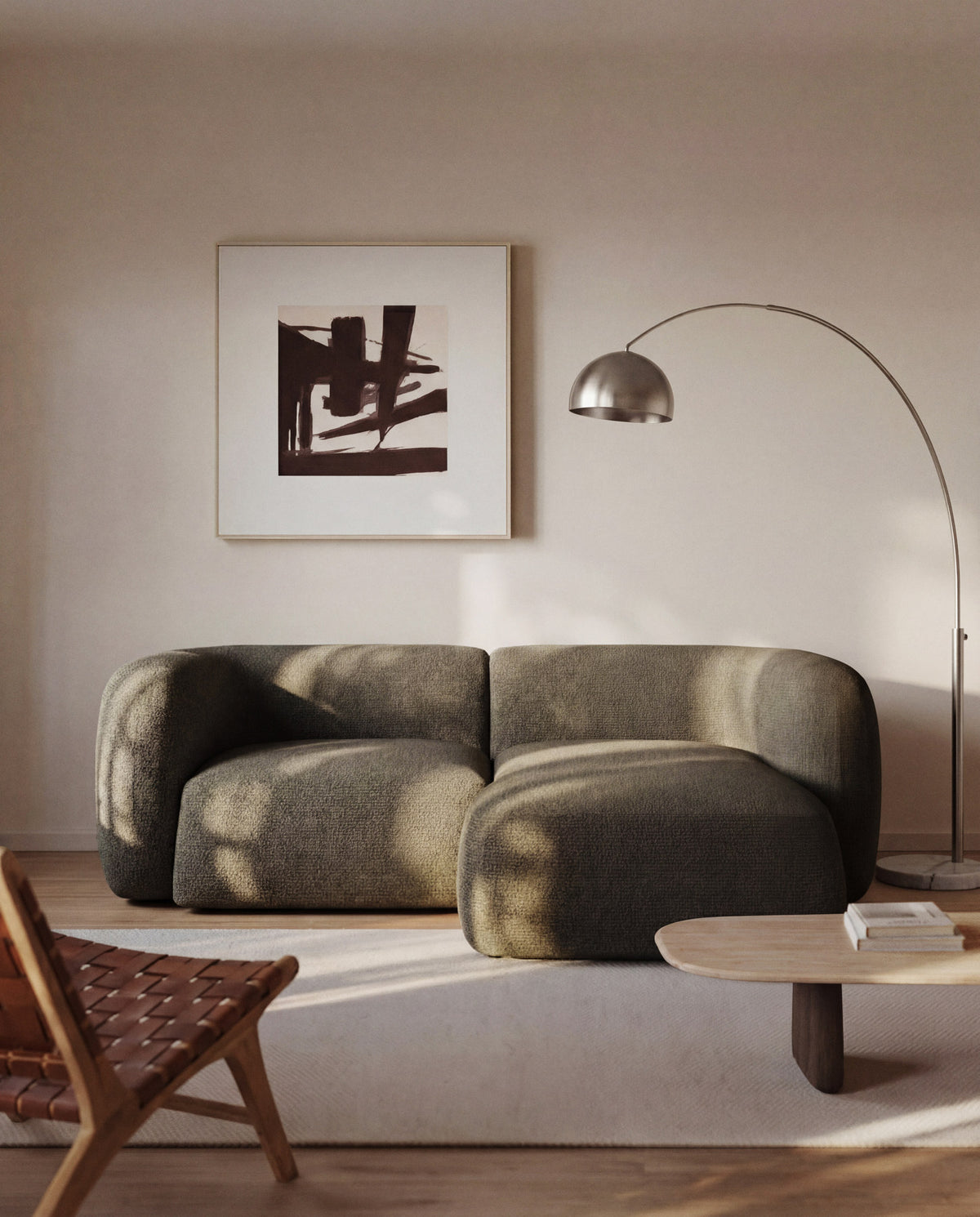 Schwer entflammbares 2-Sitzer-Modularsofa Martina mit Chenille und Chaiselongue rechts in Grün 230 cm in Grün präsentiert im Onlineshop von KAQTU Design AG. L-Sofa rechts ist von Kave Home