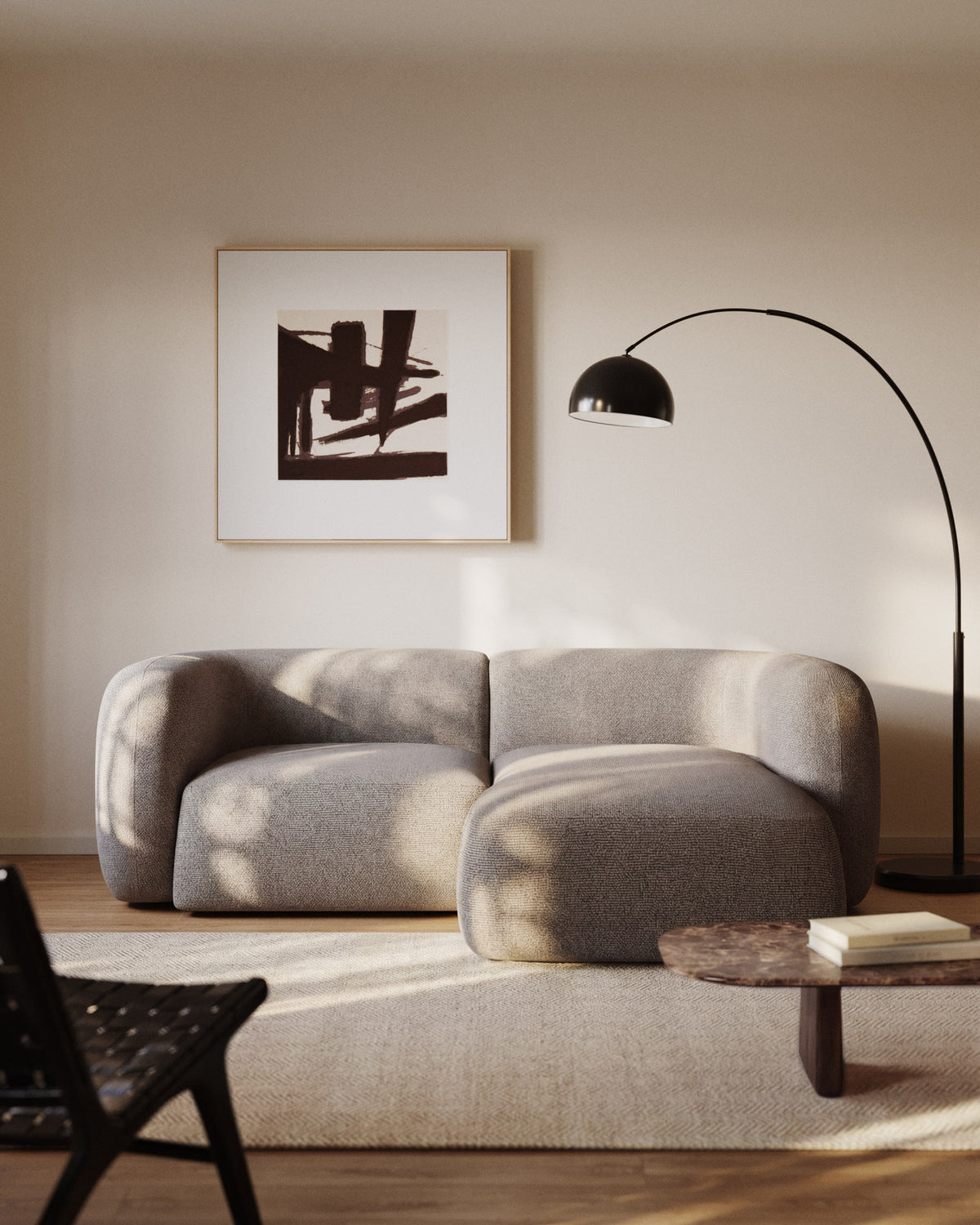 Schwer entflammbares 2-Sitzer-Modularsofa Martina mit Chenille und Chaiselongue rechts in Steinton 230 cm in Steinfarben präsentiert im Onlineshop von KAQTU Design AG. L-Sofa rechts ist von Kave Home