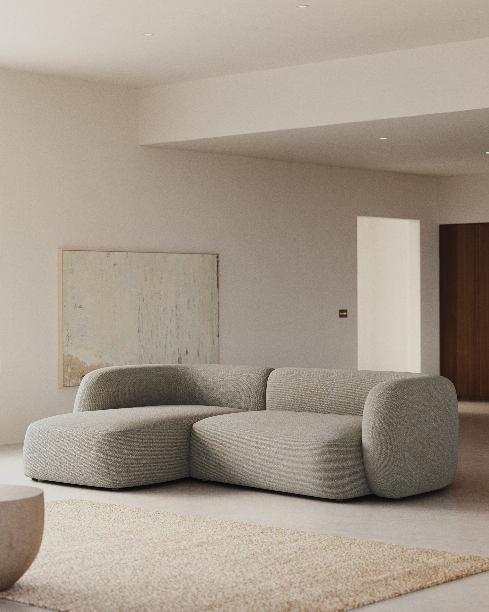 3-Sitzer-Modularsofa Martina mit Chenille und Chaiselongue links in Steinton 287 cm in Steinfarben präsentiert im Onlineshop von KAQTU Design AG. 3er Sofa ist von Kave Home