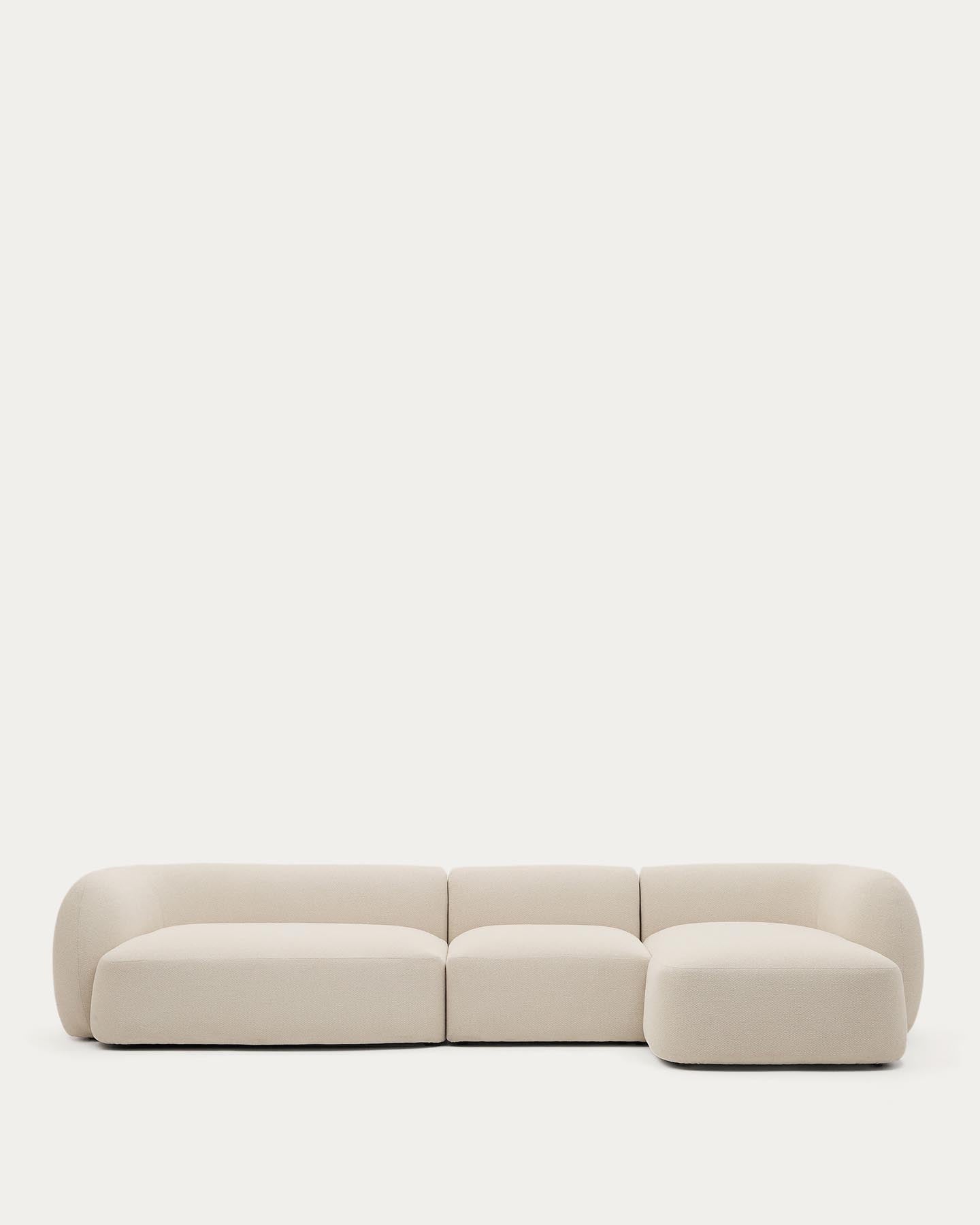 Schwer entflammbares 4-Sitzer-Modularsofa Martina mit Chenille und Chaiselongue rechts in Ecru 377 cm in Ecru präsentiert im Onlineshop von KAQTU Design AG. L-Sofa rechts ist von Kave Home